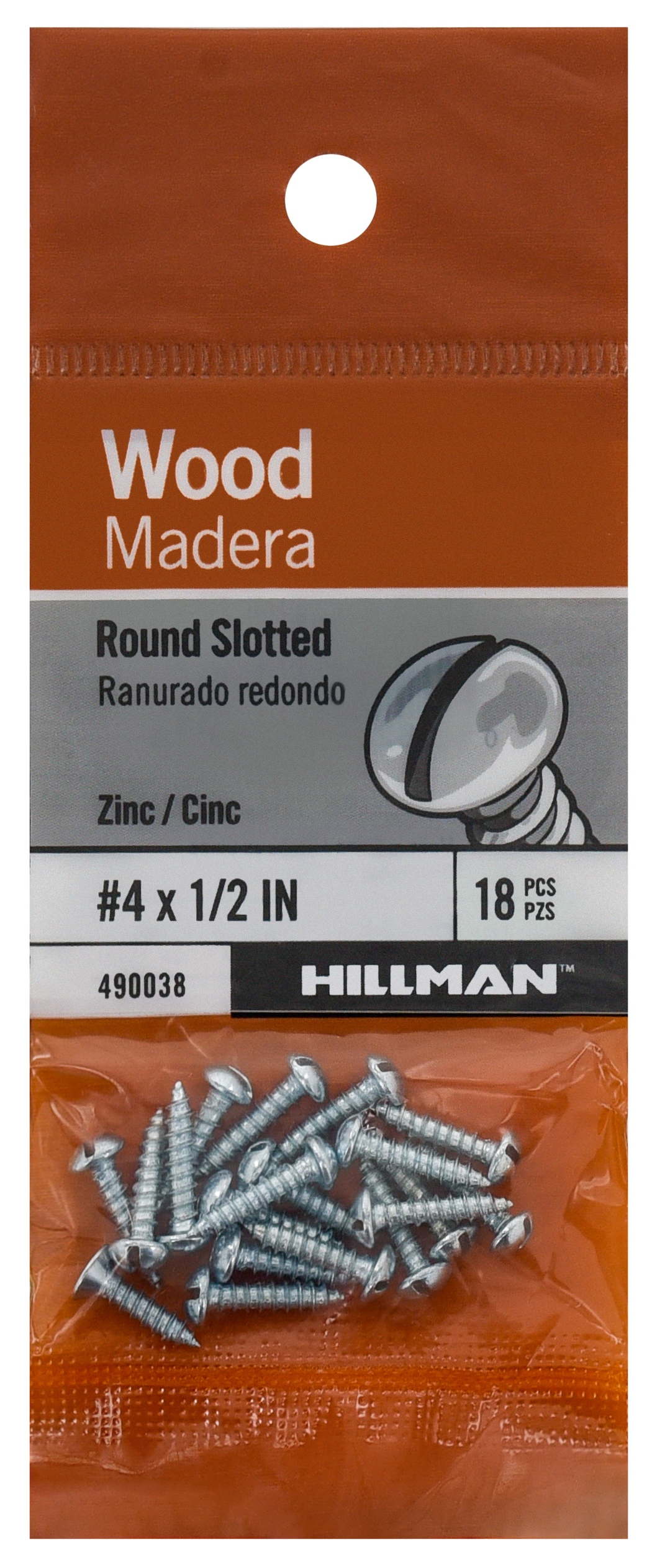 Hillman 490038 #4 x 1/2-in Zinc-plated Interior Wood screws ( 18 -Per Box )
