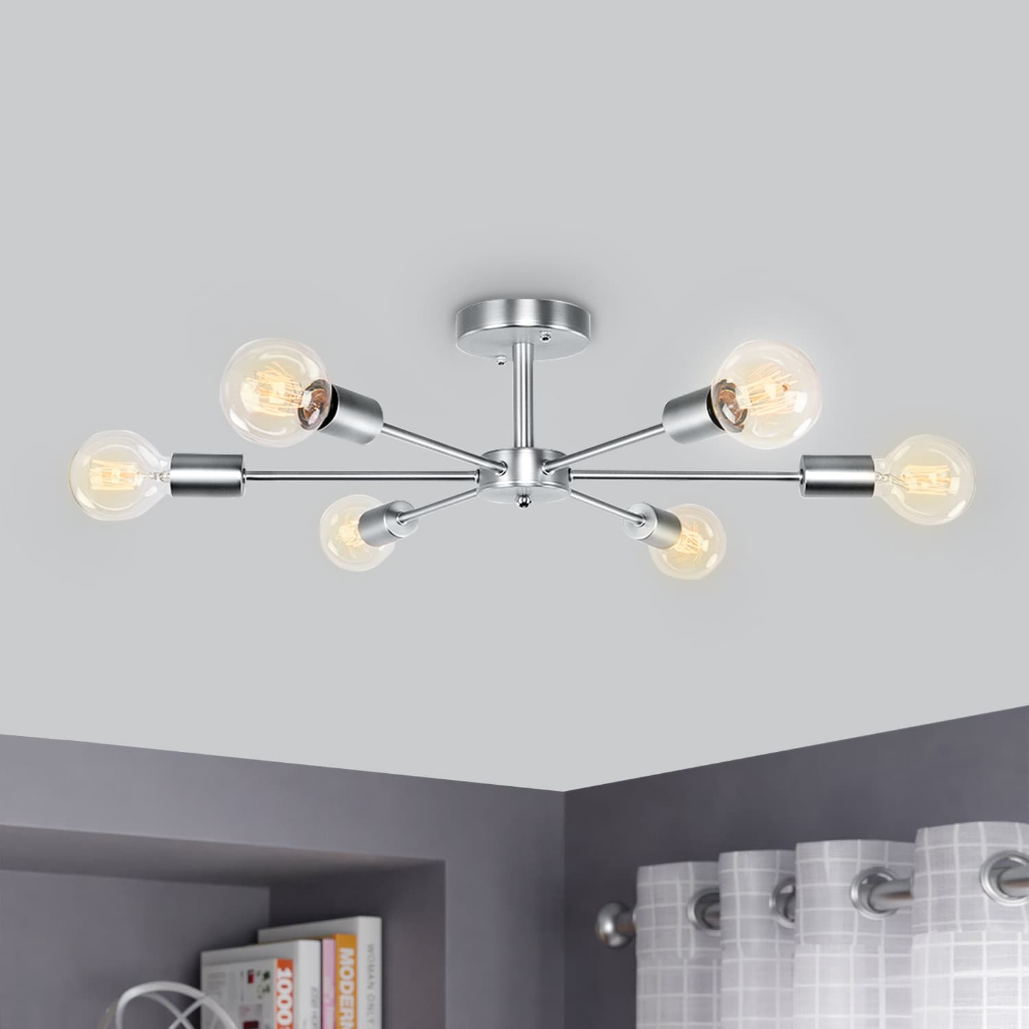 Rennnsan FL810107398 Claire 6 -Light 23.62-in Chrome Semi Flush Mount Light