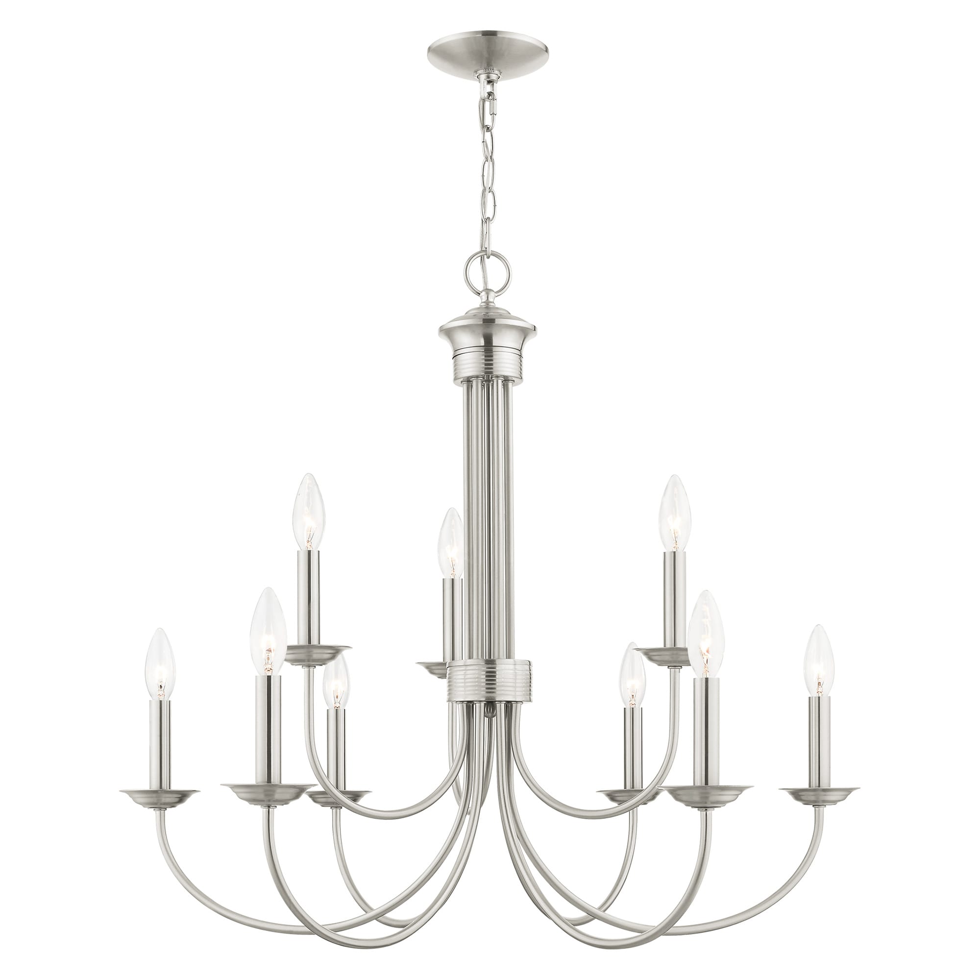 Livex Lighting 42687-91 Estate 9 -Light Brushed Nickel Traditional For Use in Bathrooms, Bedrooms, Dining Rooms, Foyers, Kitchens, Living Rooms Chandelier