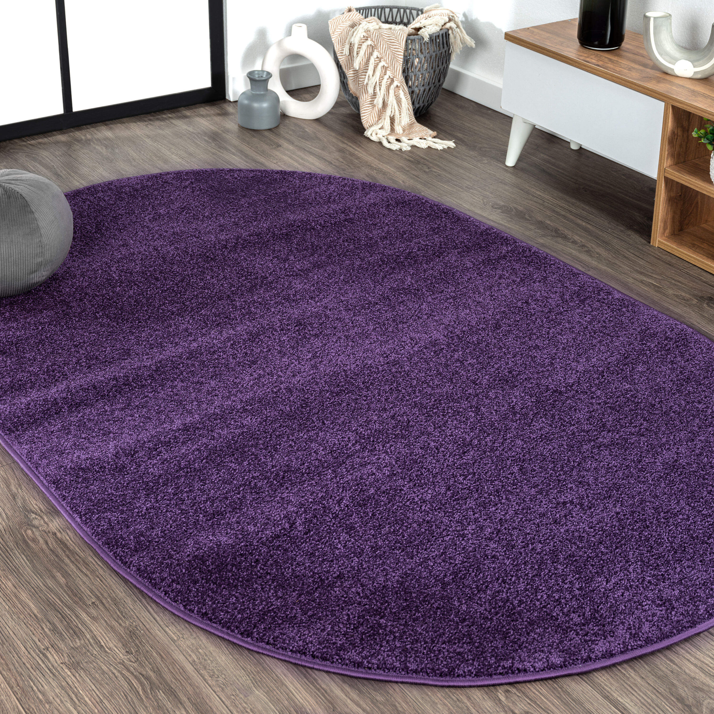 JONATHAN  Y SEU100N-3OV SUPERSOFT Haze Solid Low-Pile 3 x 5 (ft) Loomed Polypropylene Purple Oval Indoor Solid Farmhouse/Cottage Area rug