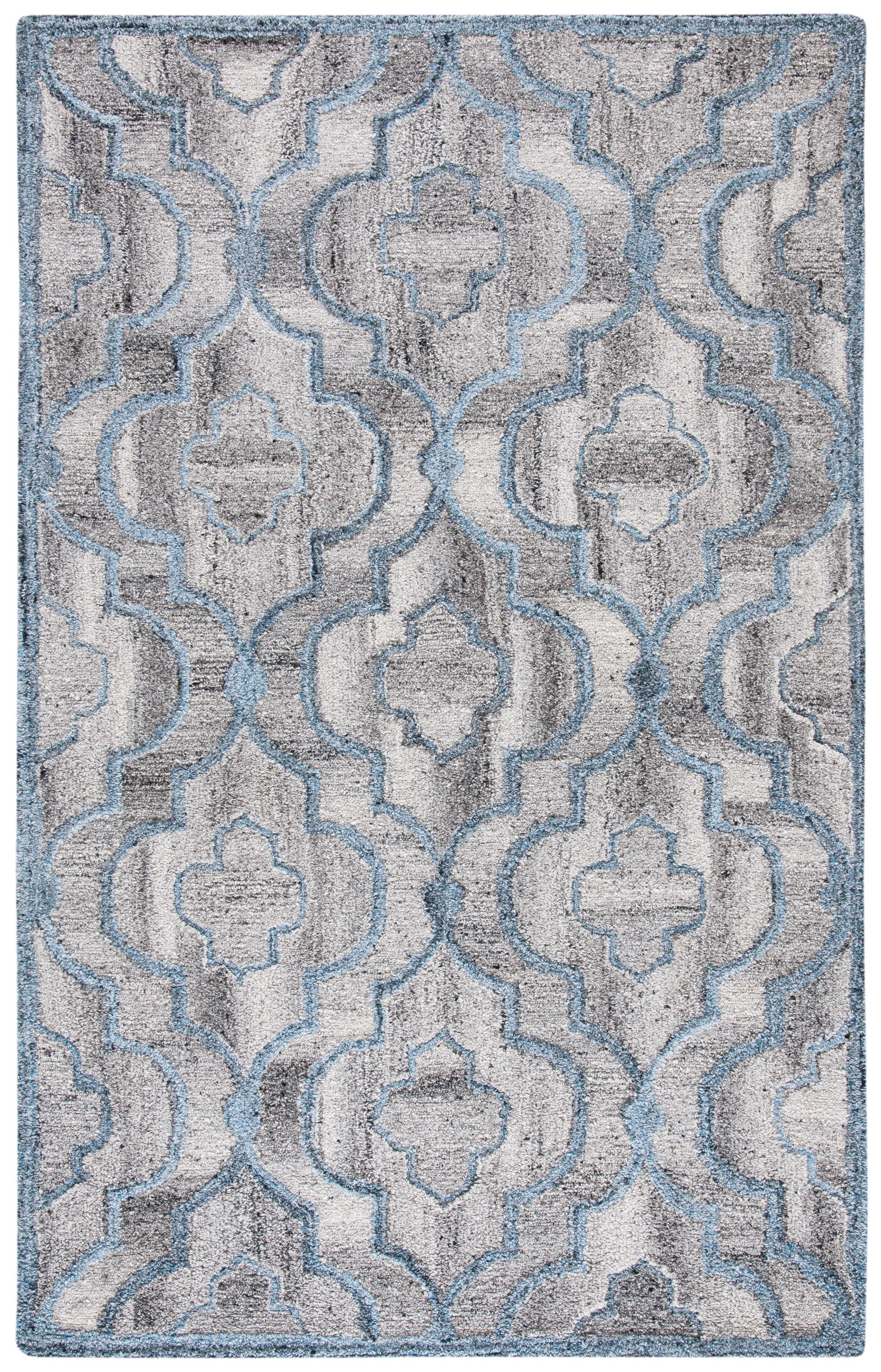 Handmade Blue and Gray Tufted Wool Abstract Area Rug
