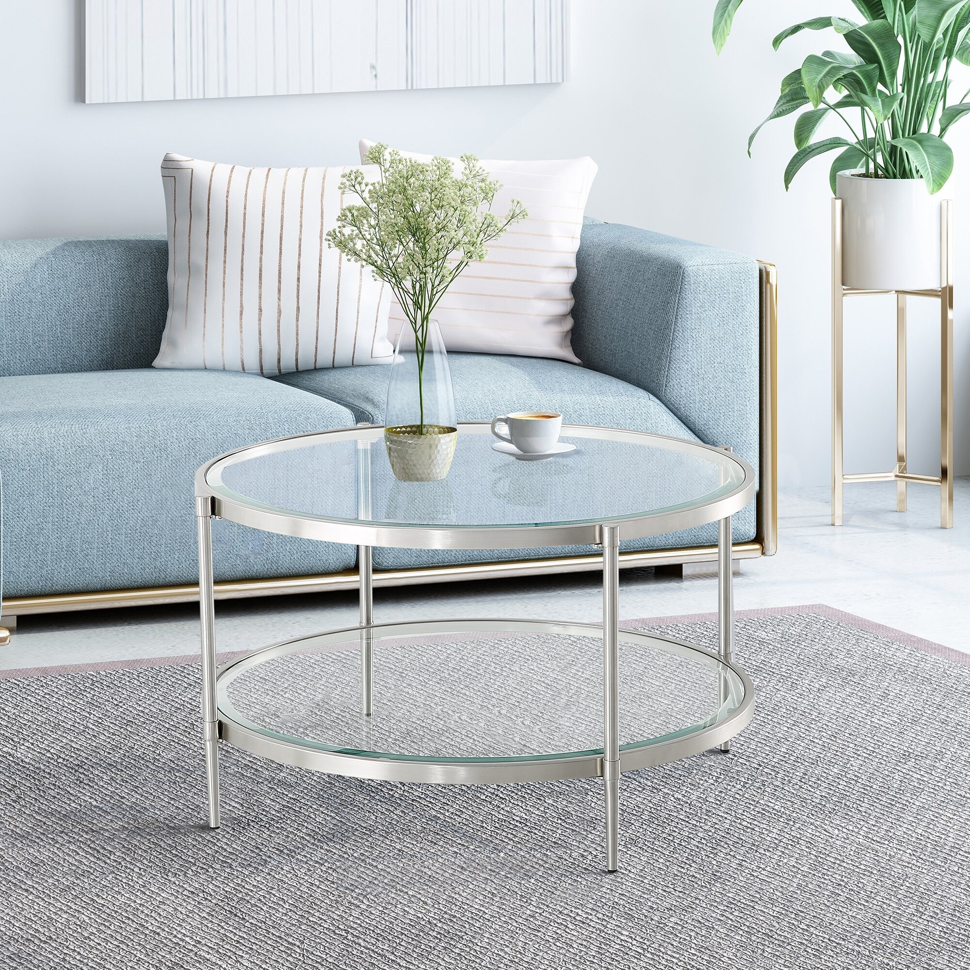 CASAINC WF-CT-1353R-BR Glass Modern Coffee Table
