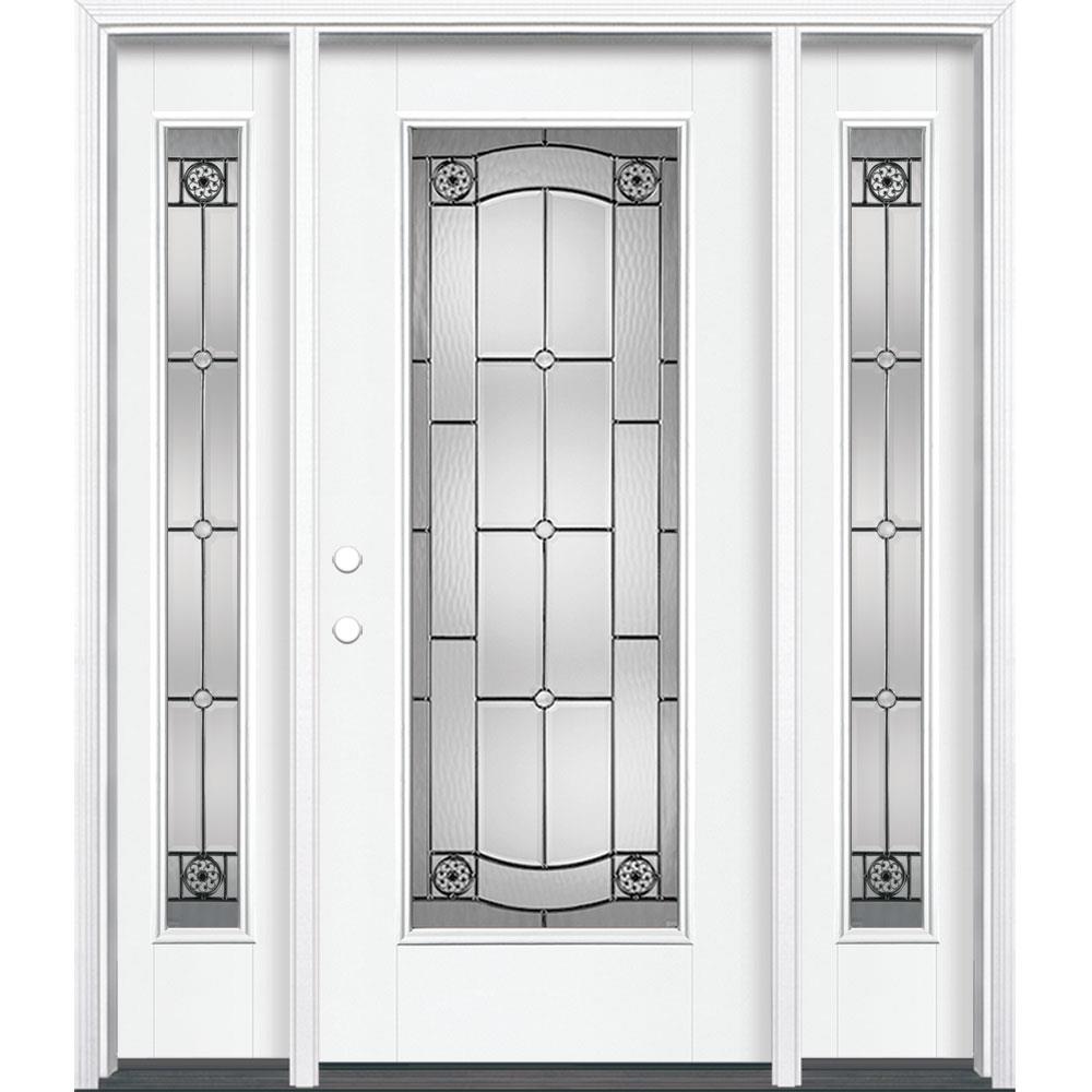 Masonite 883462 Elan 64-in x 80-in Fiberglass Full Lite Right-Hand Inswing Modern White Painted Single Front Door with Sidelights with Brickmould Insulating Core