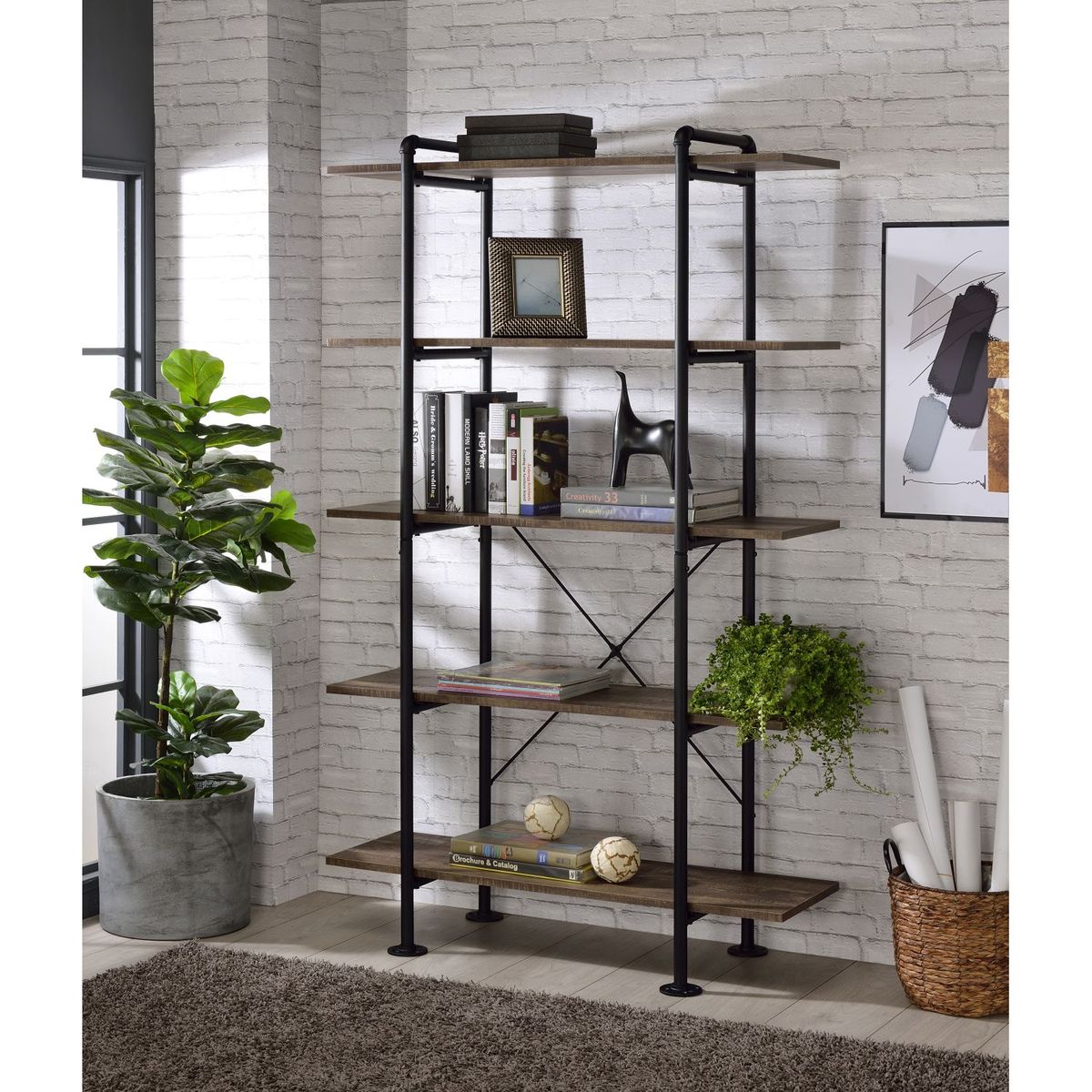 JASMODER OF00172 Oak Metal 14.00-Inches W x 73.00-Inches H x 39.00-Inches D )