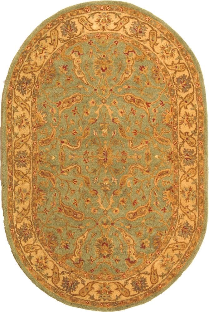 Safavieh AT311B-5OV Antiquity Behha 5 x 7 (ft) Tufted Wool Teal/Beige Oval Indoor Floral/Botanical Vintage Area rug