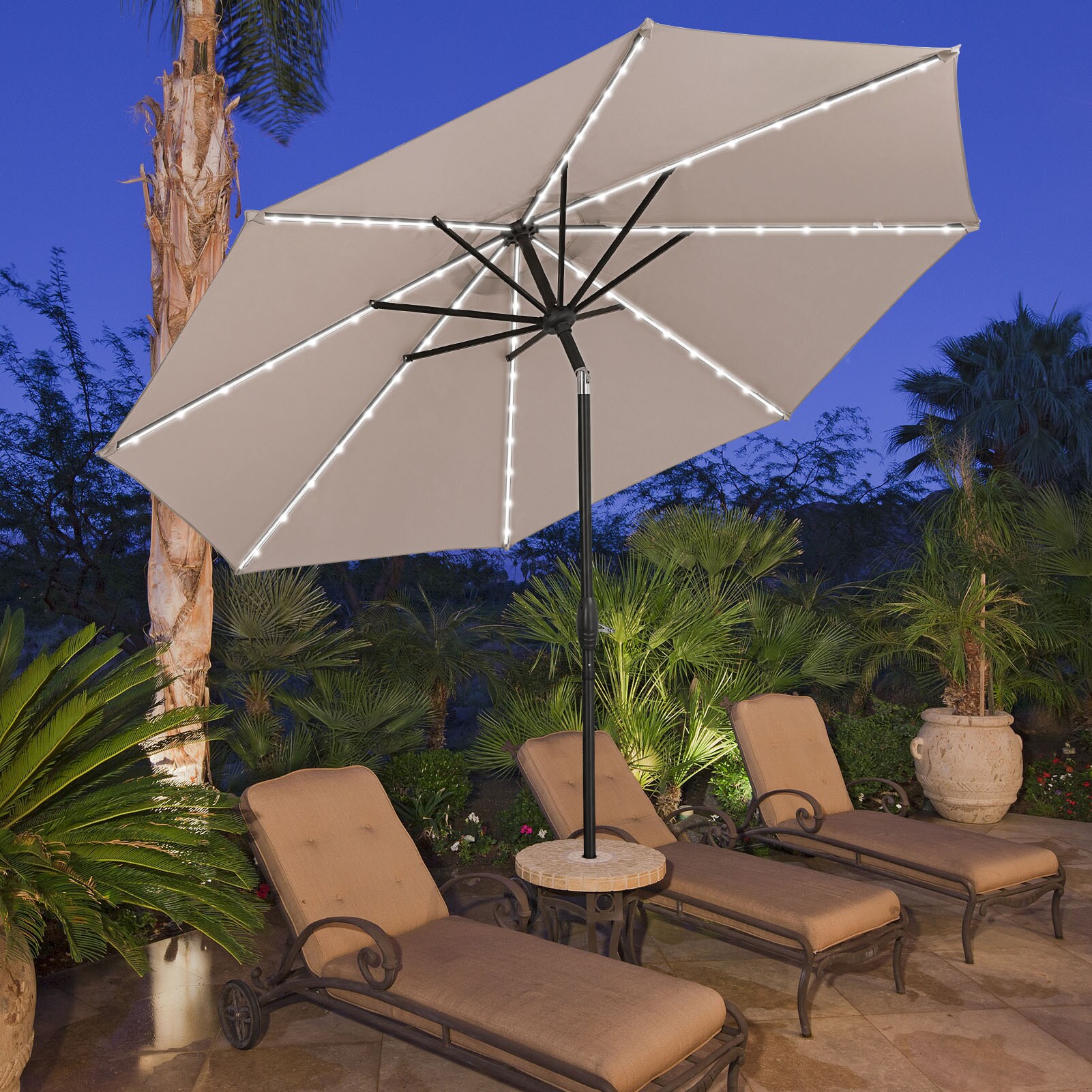 Ainfox 05AF-KK 10-ft Steel Off-white Push-button Tilt Market Patio Umbrella with Lights