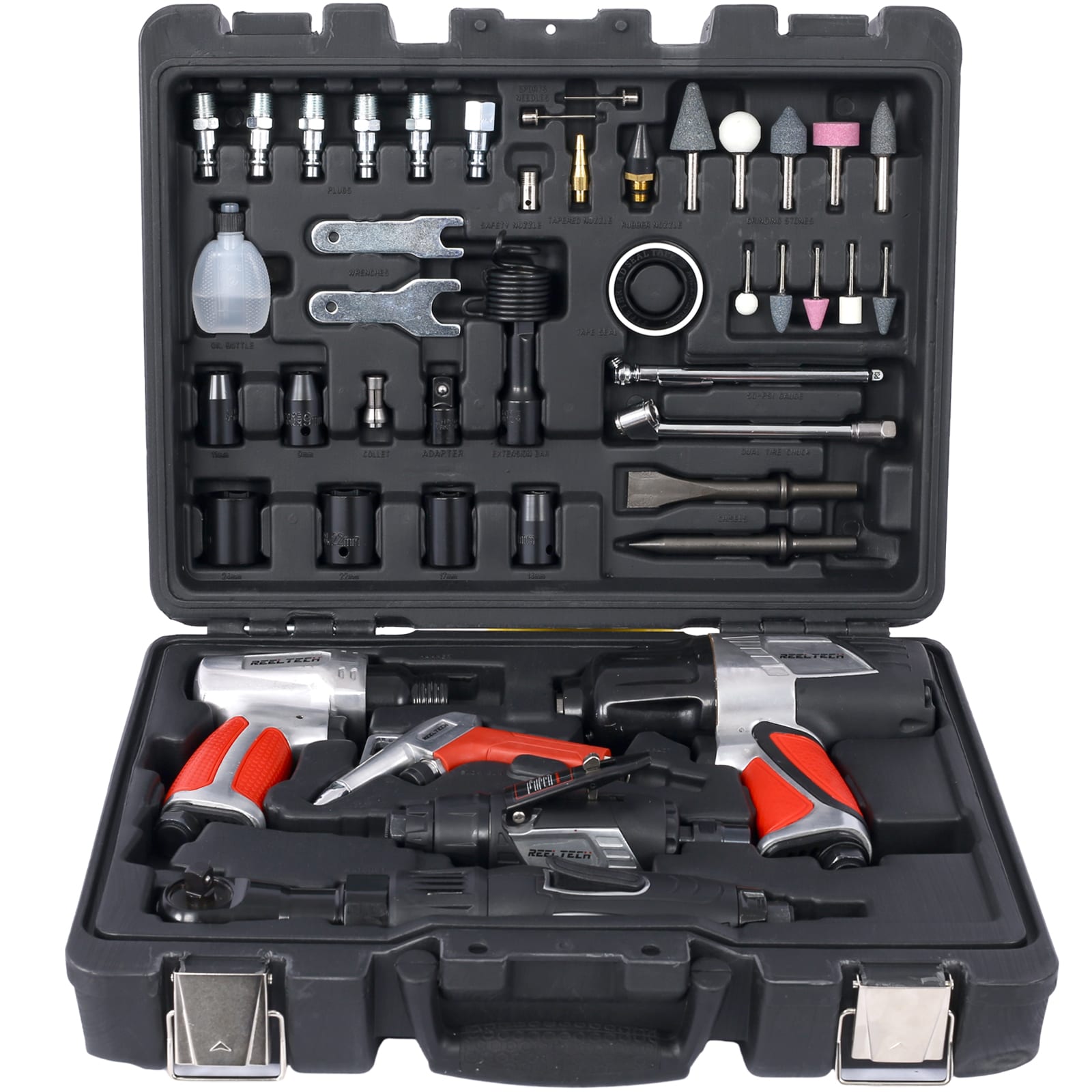 Tinyhomie 44-Piece Professional Air Tool Accessory Kit) - Impact Wrench Air Ratchet Die Grinder Blow Gun Air Hammer Dual Air Chuck Tire Gauge and Accessories #LW-JA-4153W4656