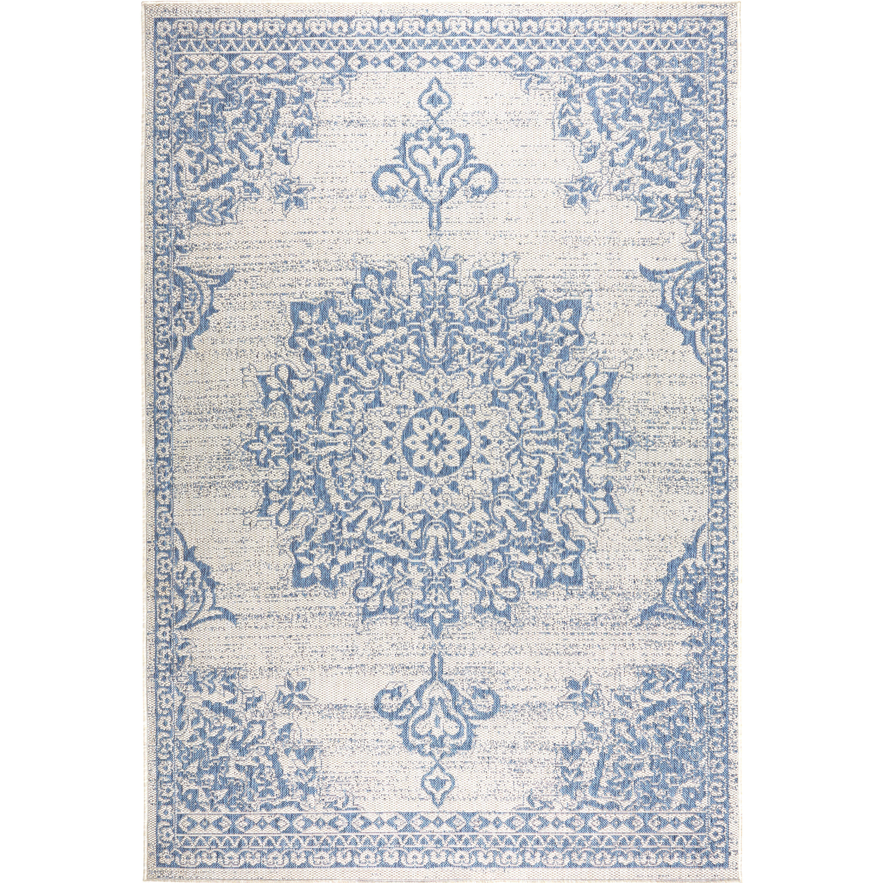 Nicole Miller 2A-2652-705 6 x 9 (ft) Loomed Polypropylene Blue Rectangular Indoor/Outdoor Medallion French Country Area rug