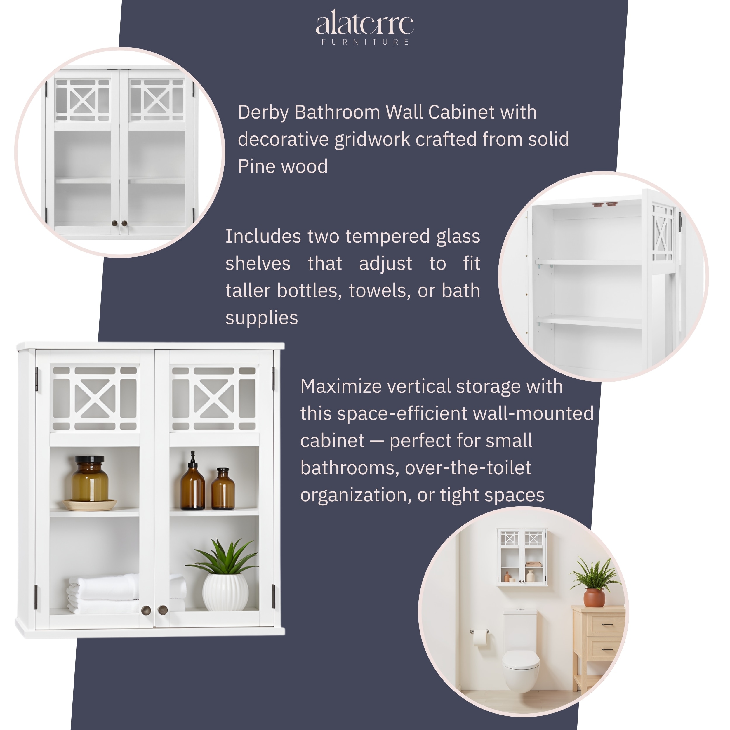 Alaterre Furniture ANDE76WH Bathroom-Wall-Cabinets - View #3