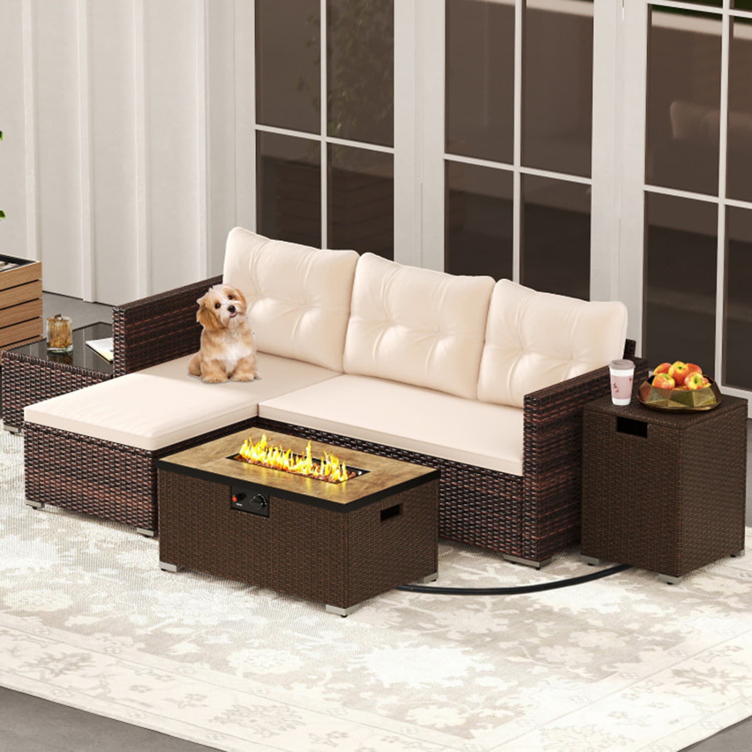 Mondawe MD740-750-760 4 -Piece Rattan Patio Sofa Conversation Set with Off-white Cushions
