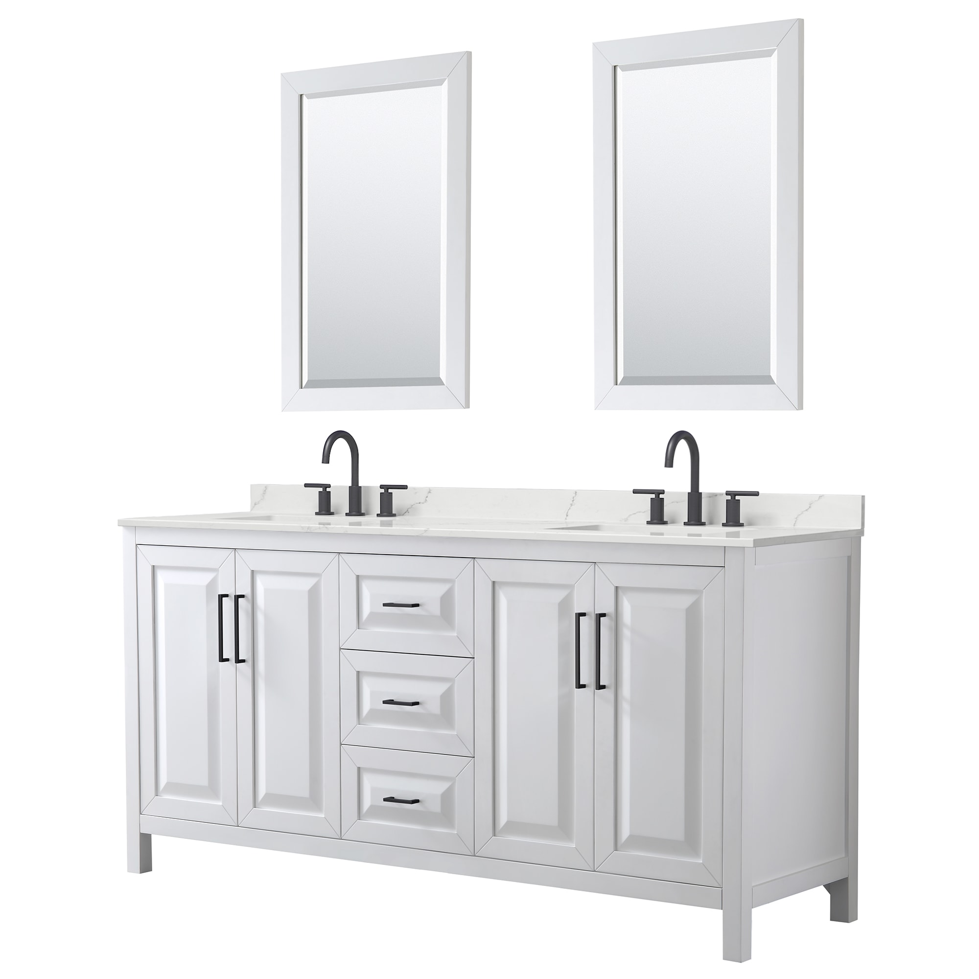 Wyndham Collection Daria 72-in White with Matte Black Trim Undermount Double Sink Bathroom Vanity with Giotto Quartz Quartz Top (Mirror Included)