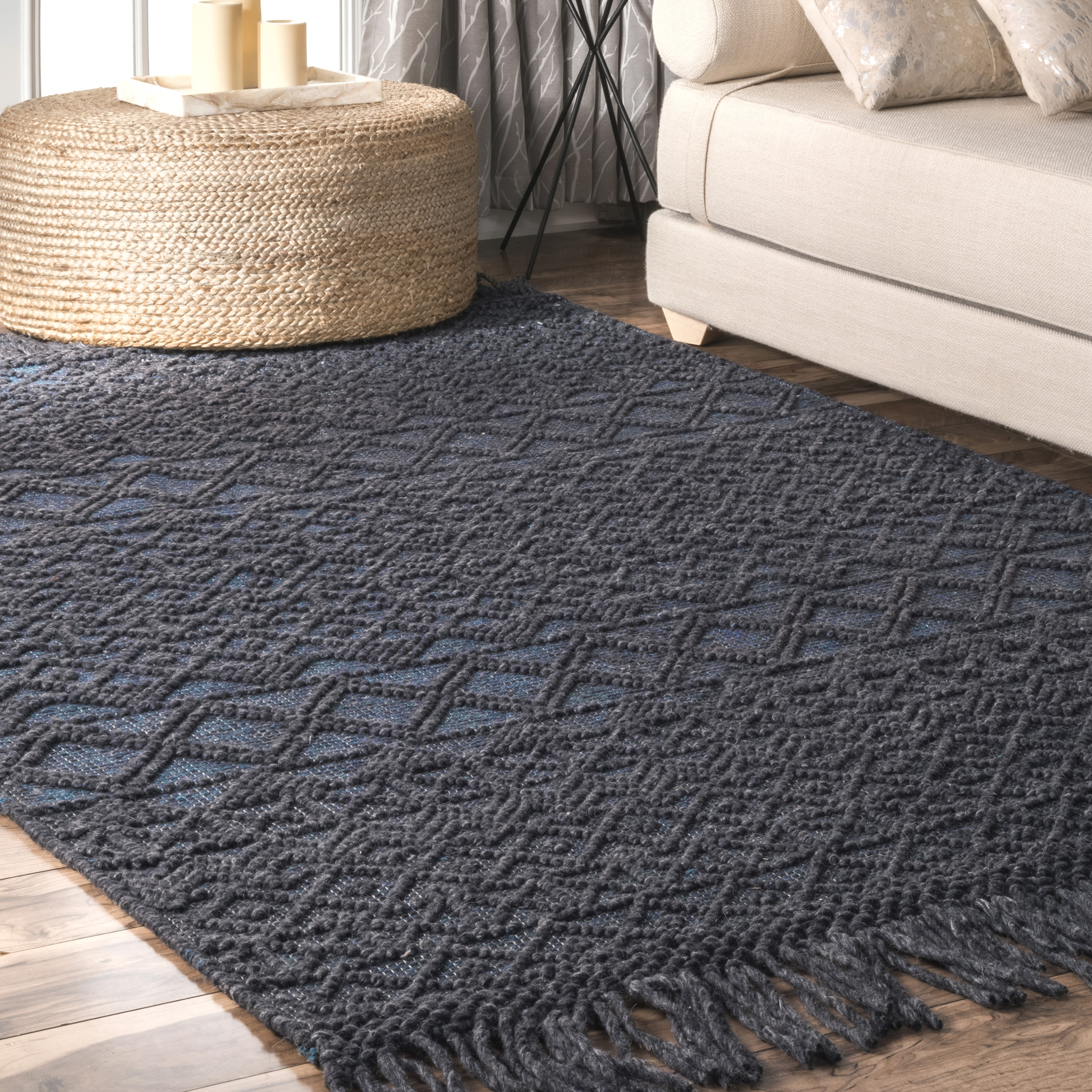nuLOOM JLSR04A-406 4 x 6 (ft) Wool Black Rectangular Indoor Geometric Area rug
