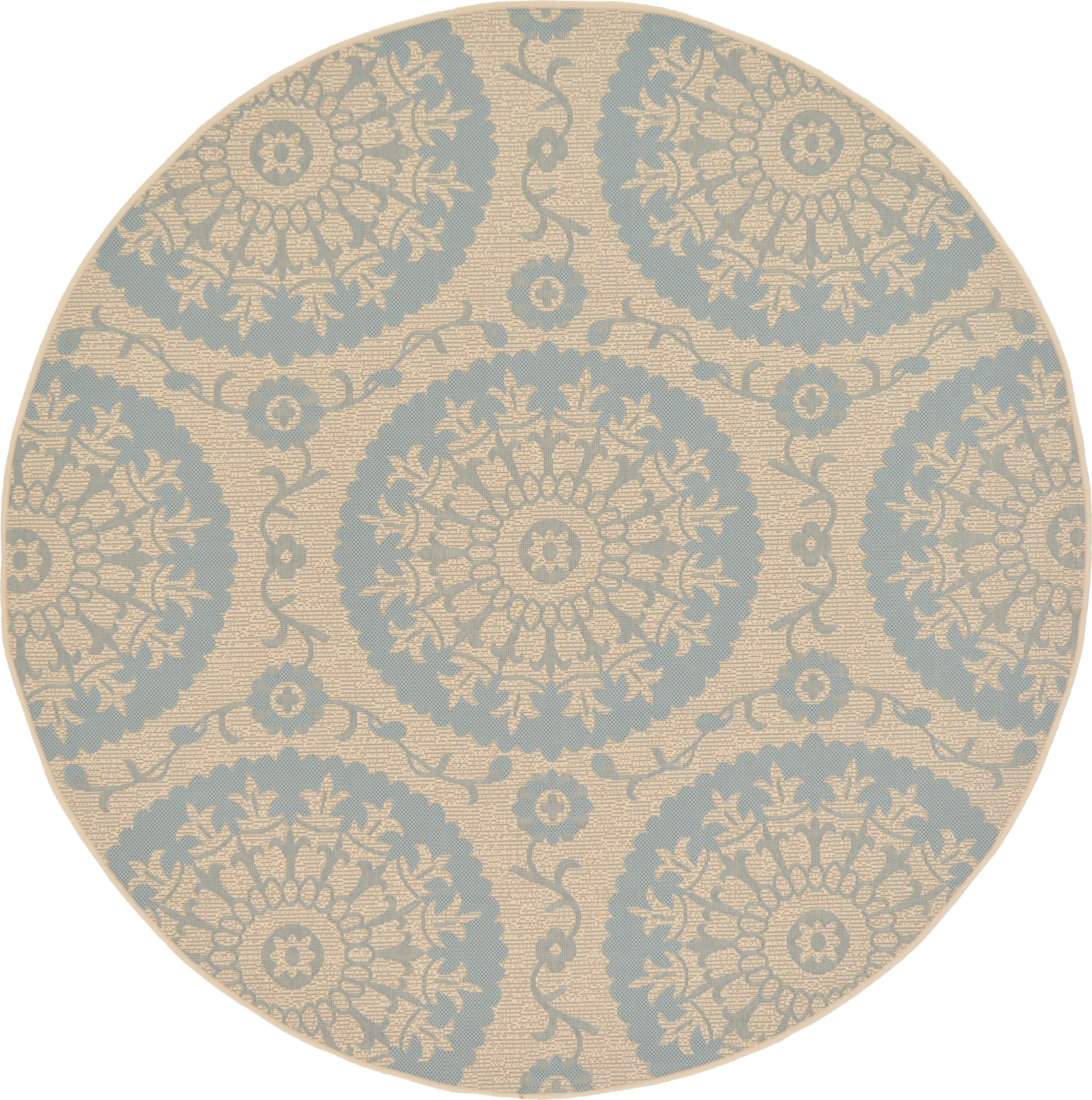 Unique Loom 3126621 Medallion Outdoor 6 x 6 (ft) Loomed Polypropylene Light Blue/Beige Round Indoor/Outdoor Geometric Global Area rug