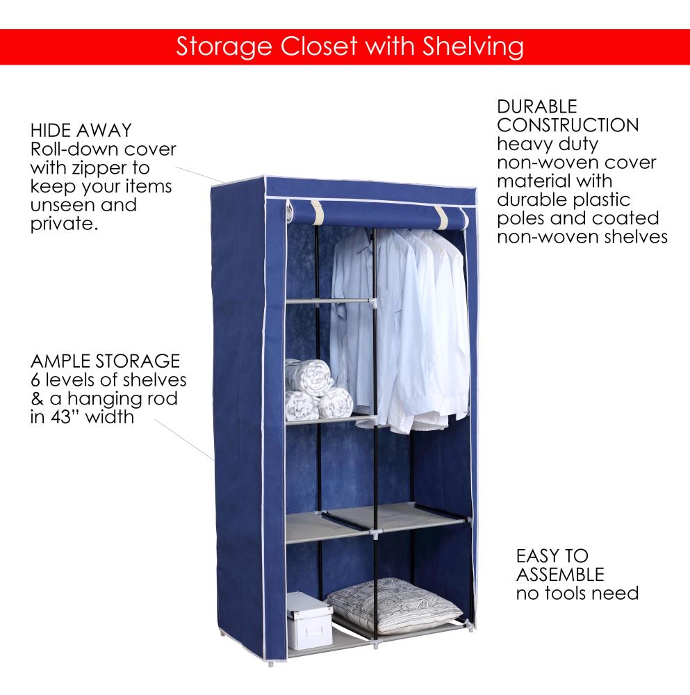 Home Basics Stackable Clothing Rack with Canvas Cover, Navy Blue, 70-in ...