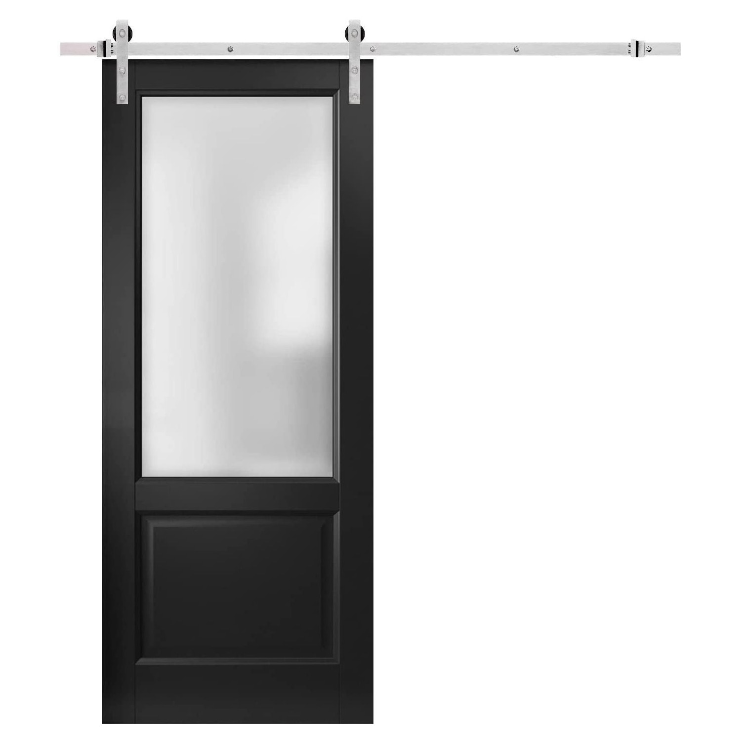 SARTODOORS LUCIA22BD-S-BLK-32 32-in x 80-in Matte Black Frosted Glass MDF Single Barn Door (Hardware Included)