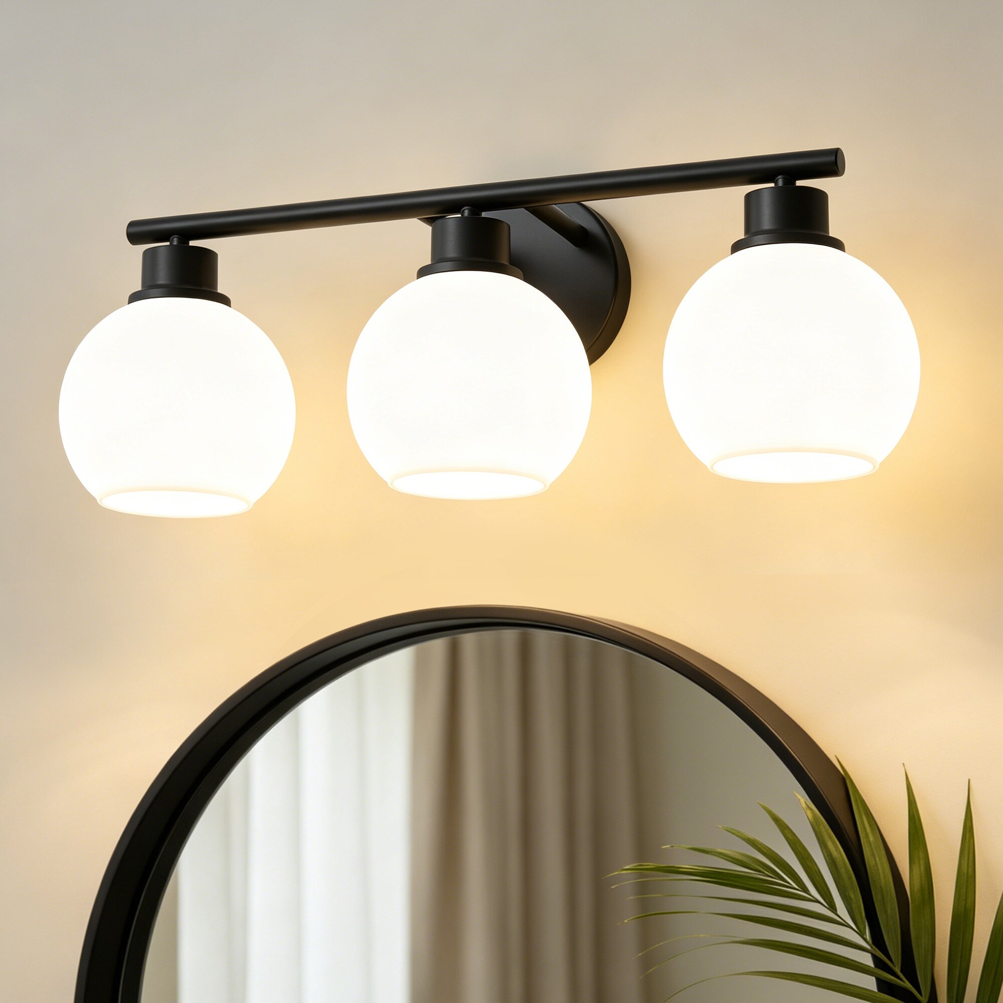 Lanmate  21.65-in 3 Light Black Dimmable Bathroom Vanity Light with Milky White Glass Shades Transitional Modern Design