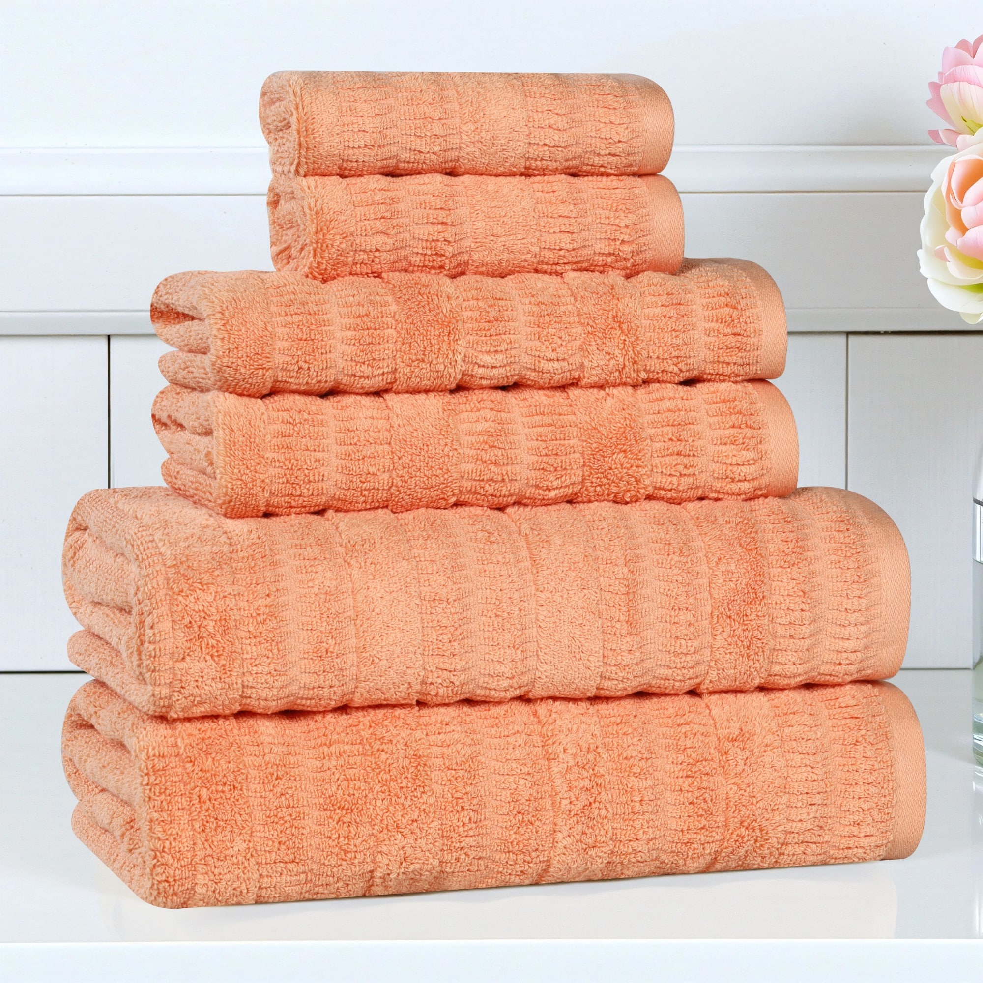 Superior Mika Smart Twist Viscose Cotton Blend Medium Weight Solid Vertical Ribbed 6 Piece Towel Set