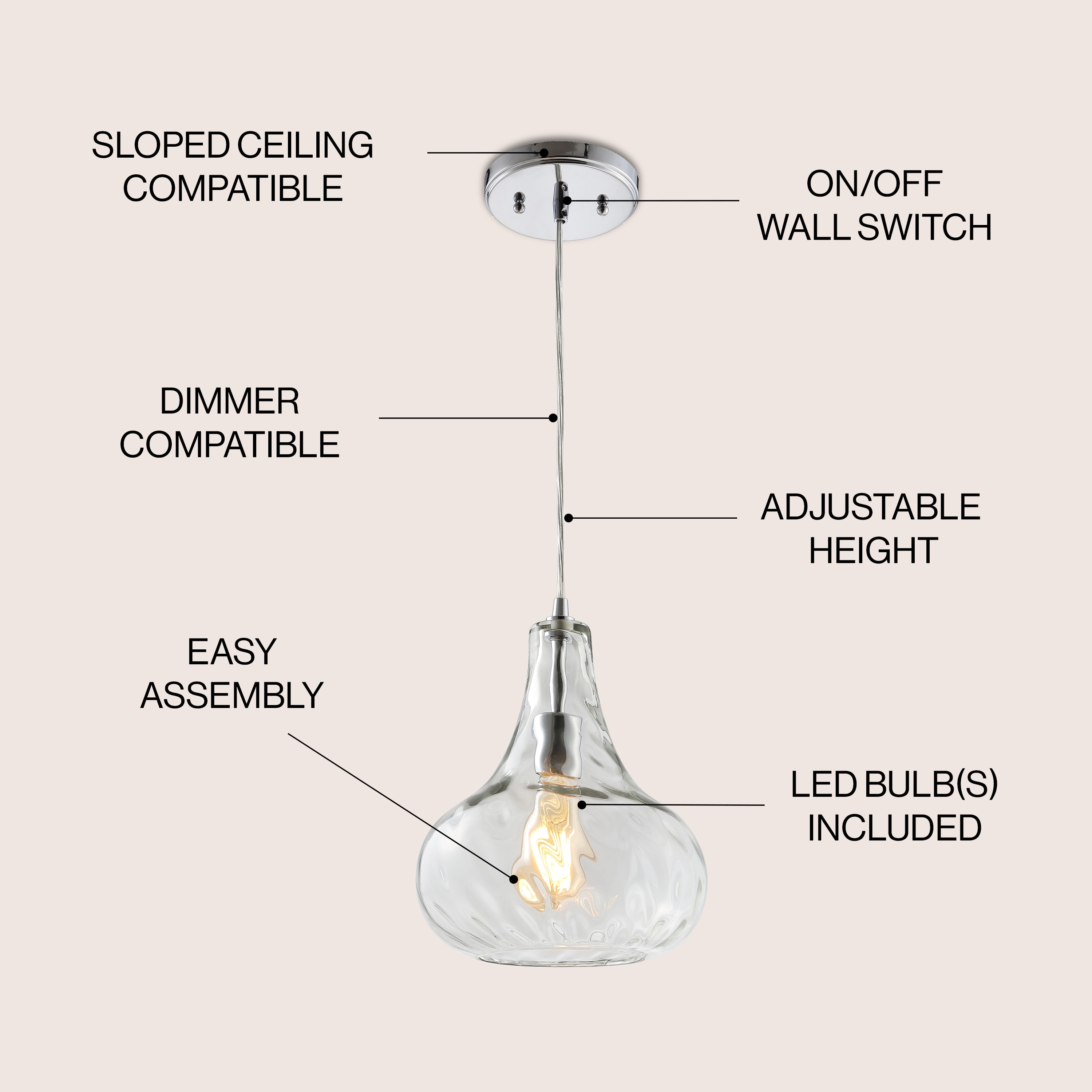 Ferano 9" Chrome Glass LED Pendant Light