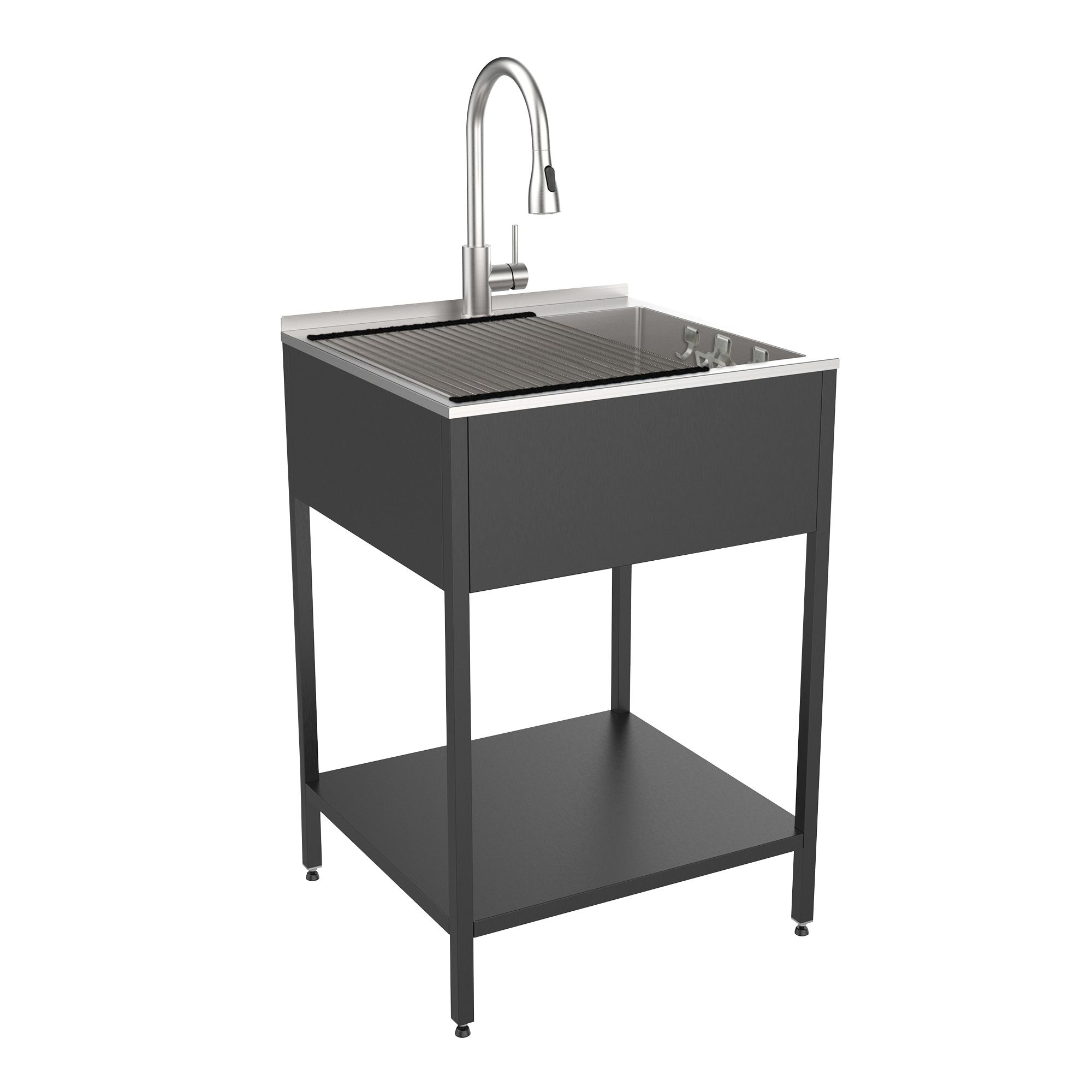 Transolid 22.1-in x 24-in 1-Basin Matte Black Freestanding Laundry Sink ...