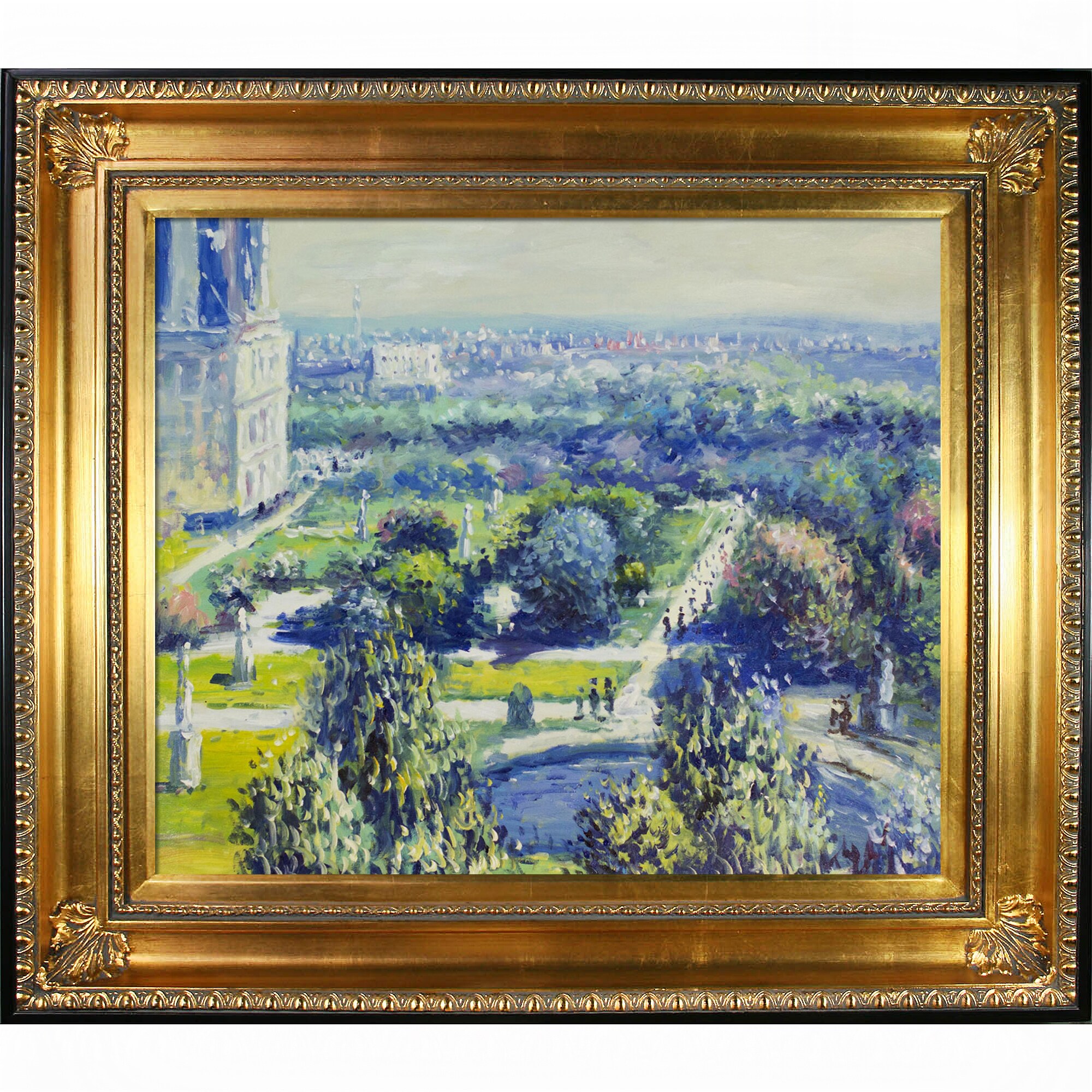 La Pastiche 688576997698 Les Tuileries, 1876, Musee Marmottan Claude Monet Gold/Black Wood Framed 28.5-Inches H x 32.5-Inches W Cityscape Canvas Hand-Painted Painting