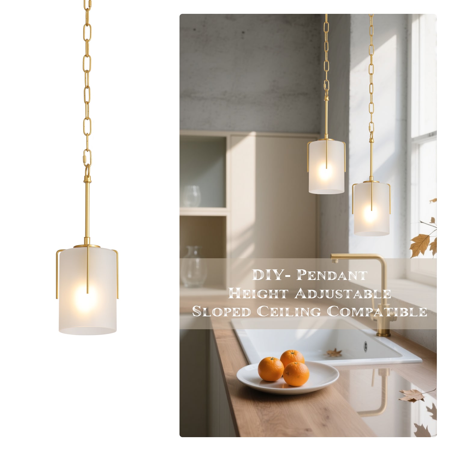 Sevenine Miren 60 Watt 1 Light Matte Gold Hanging Mini Pendant Light Fixture with Frosted Glass Cylinder Shade No Bulbs Included