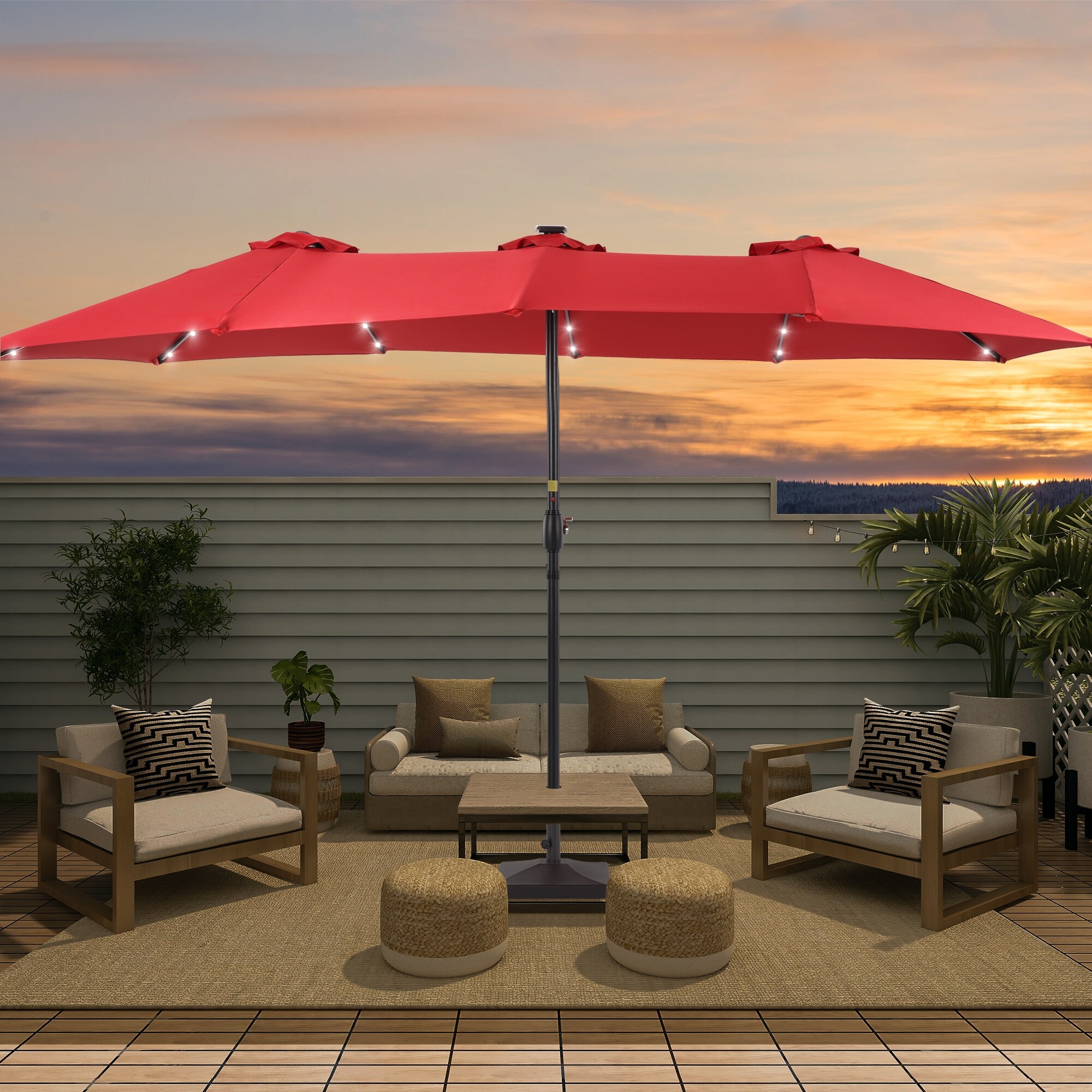 ACEGOSES 15-ft Solar Powered No-tilt Market Patio Umbrella in the Patio ...