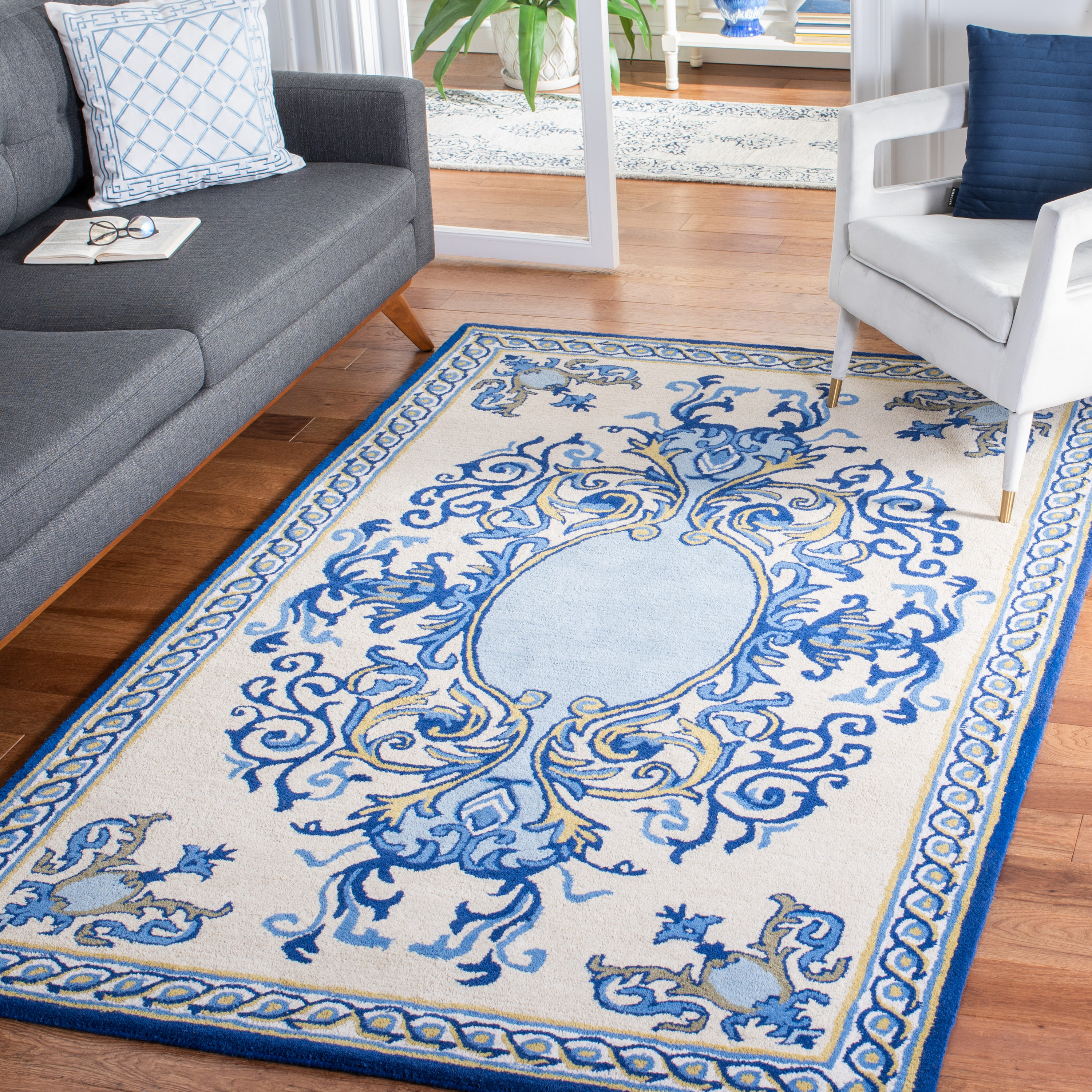 Empire Blue and Ivory Hand-Tufted Wool Area Rug