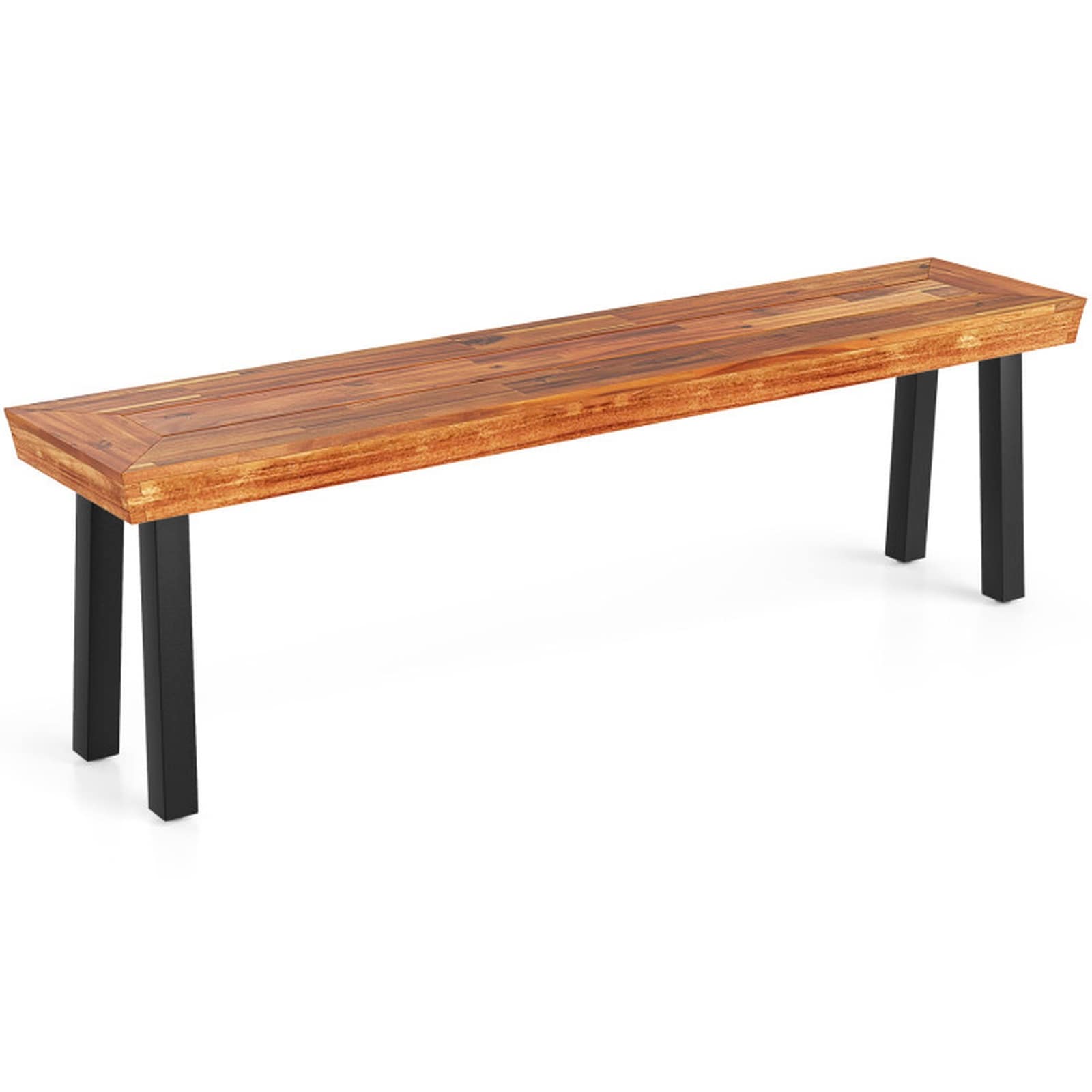 SUGIFT - Outdoor Acacia Wood Backless Garden Bench with Metal Frame 60-in Long Seating for 2 to 3...