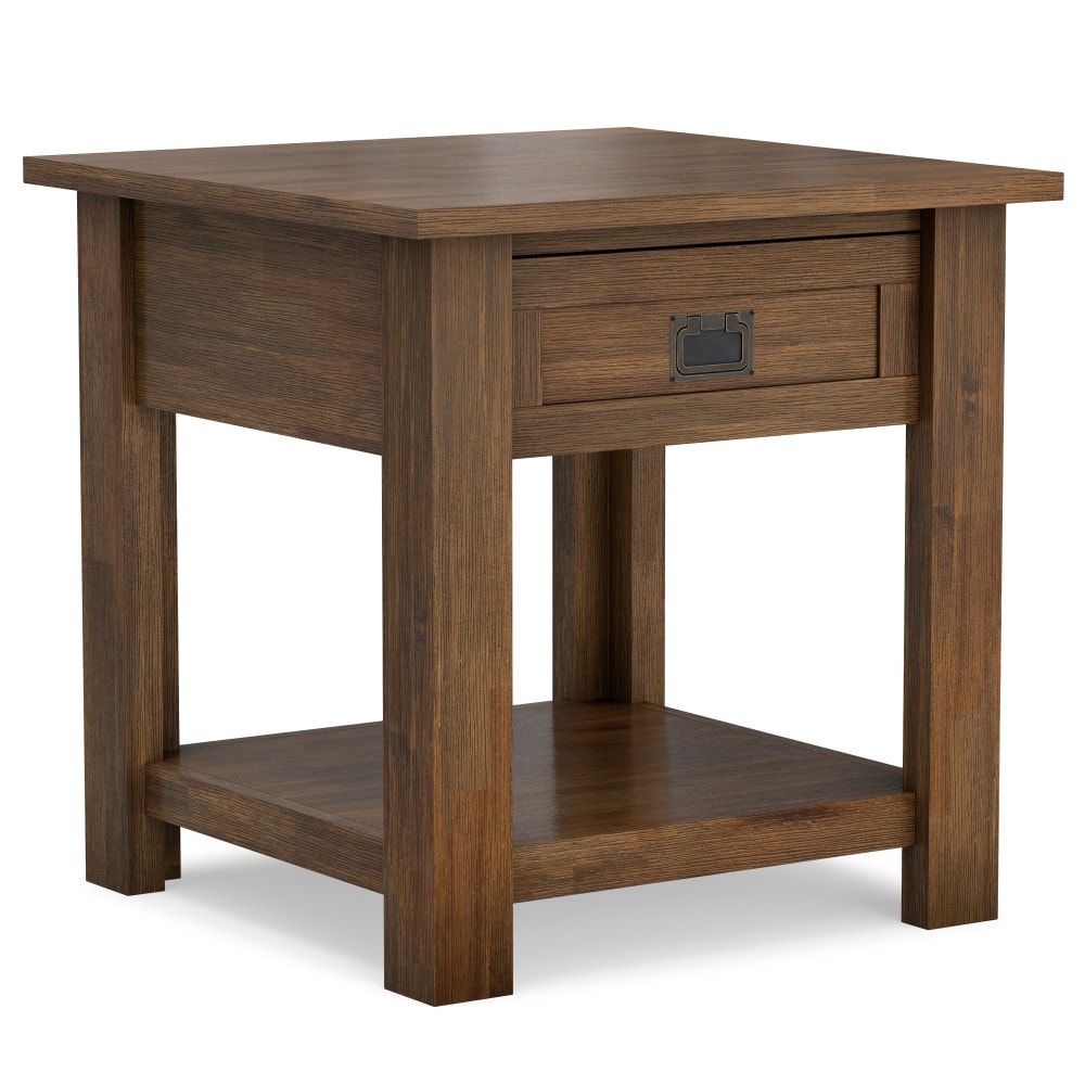 Simpli Home AXCMON-03RNAB Monroe 22-in W x 22-in H Rustic Natural Aged Brown Wood Square Rustic End Table with Storage Assembly Required