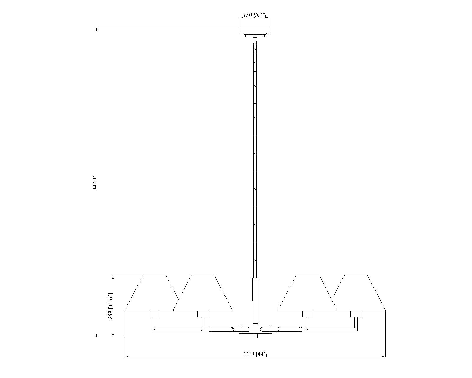 Leila 44" Brushed Nickel Chandelier with White Linen Shades