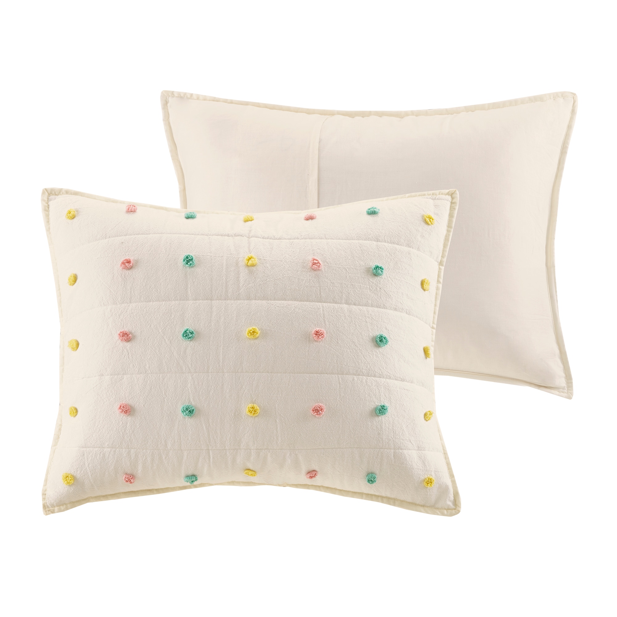 Callie Pom Pom Cotton Jacquard Full/Queen Quilt Set in Cream/Aqua/Teal