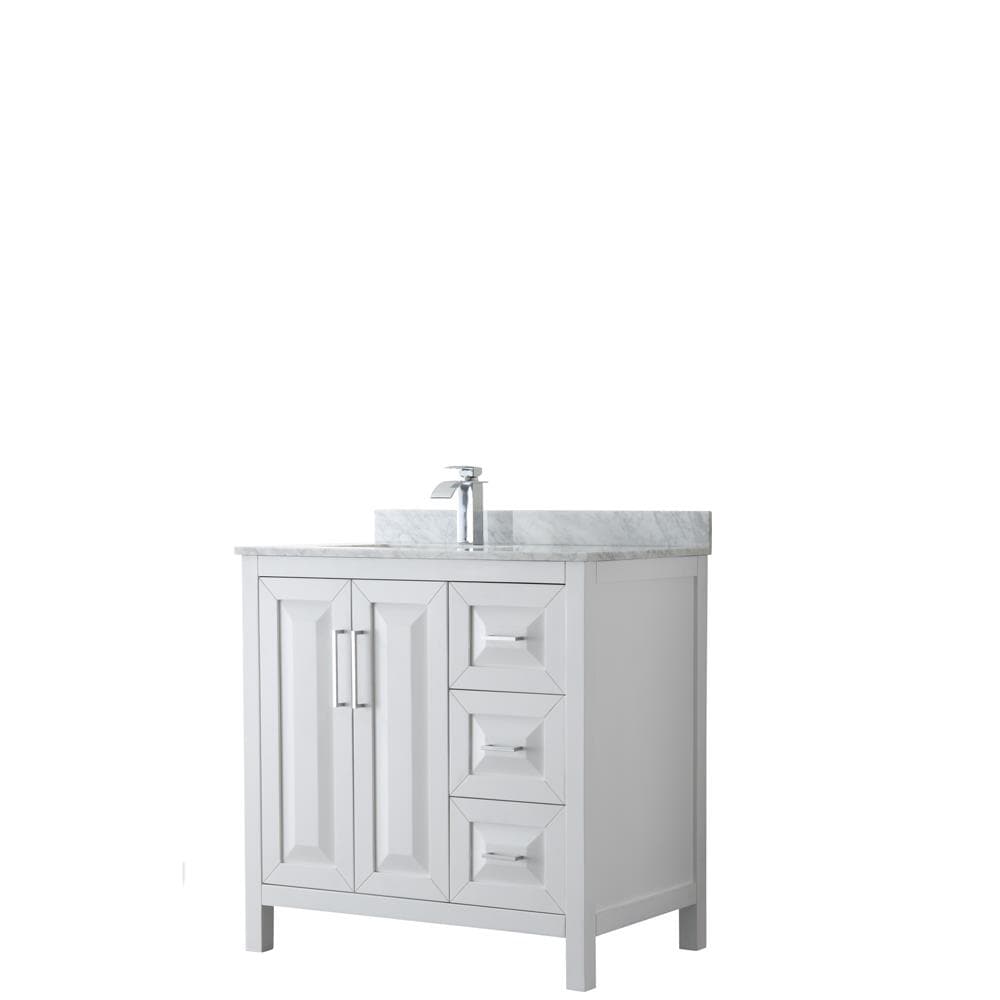 Wyndham Collection WCV252536SWHCMUNSMXX Daria 36-in White Undermount Single sink Bathroom Vanity with White Carrara Marble Natural marble Top