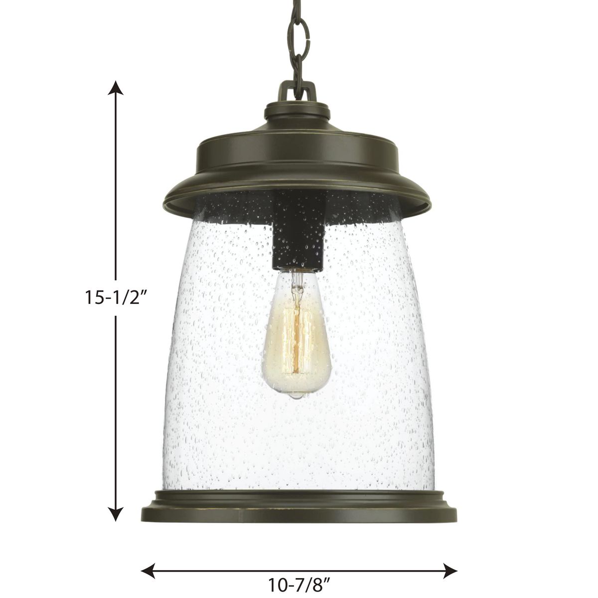 Antique Bronze 16" Outdoor Hanging Lantern with Seeded Glass Shade