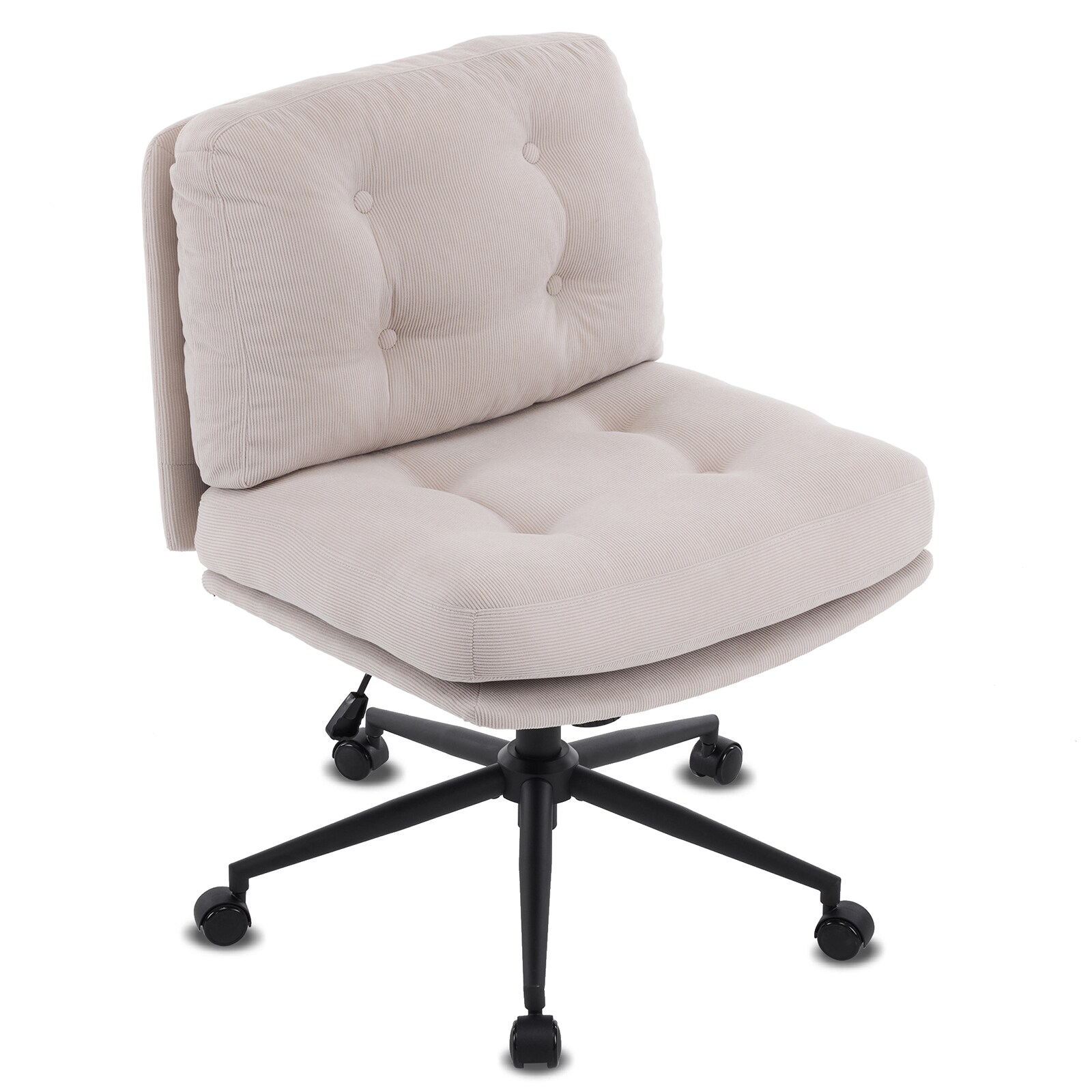 VINGLI - Comfy Corduroy Cross Legged Office Desk Chair with Adjustable Wide Seat Light Khaki