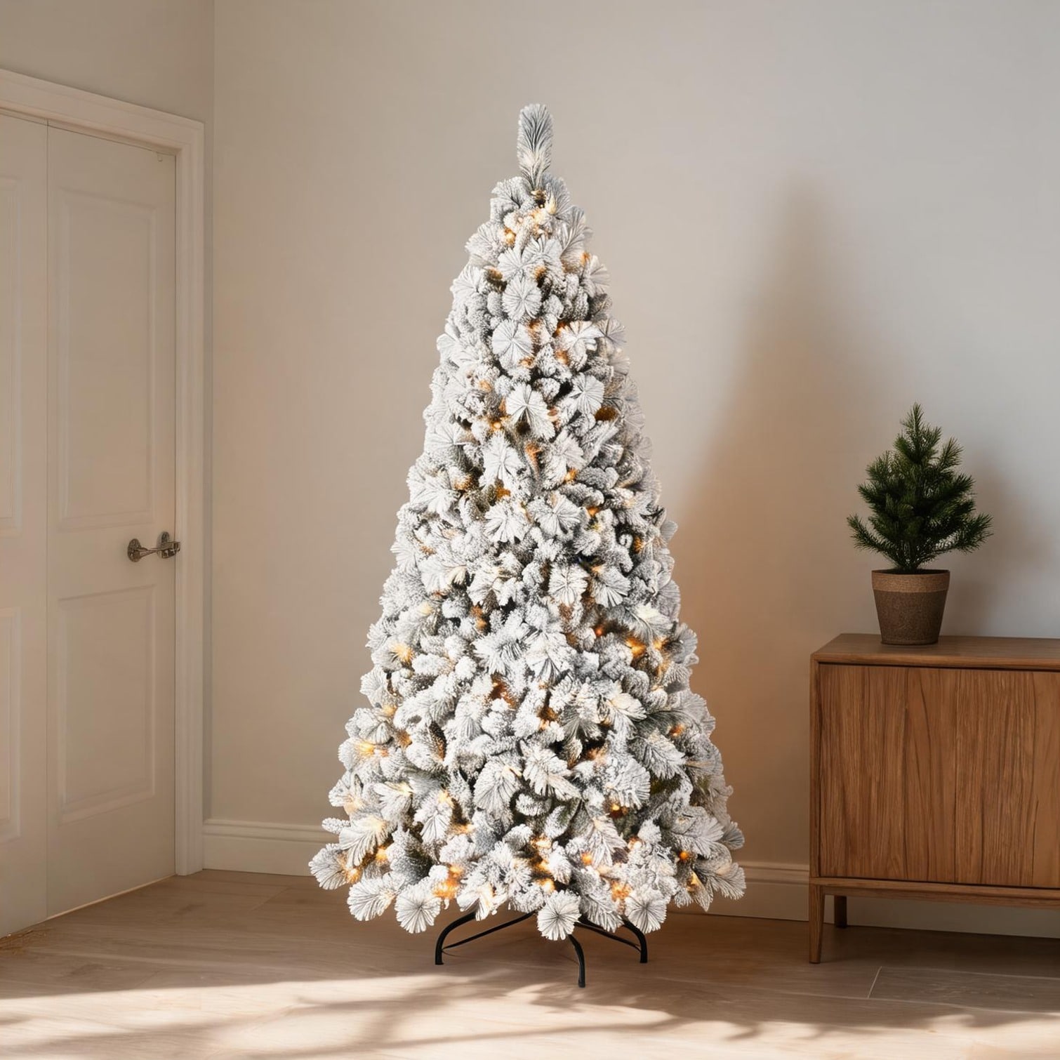 Naturefalls Flocked White-Toned 4ft PVC Mixed-Needle Artificial Christmas Tree for Indoor Holiday Display