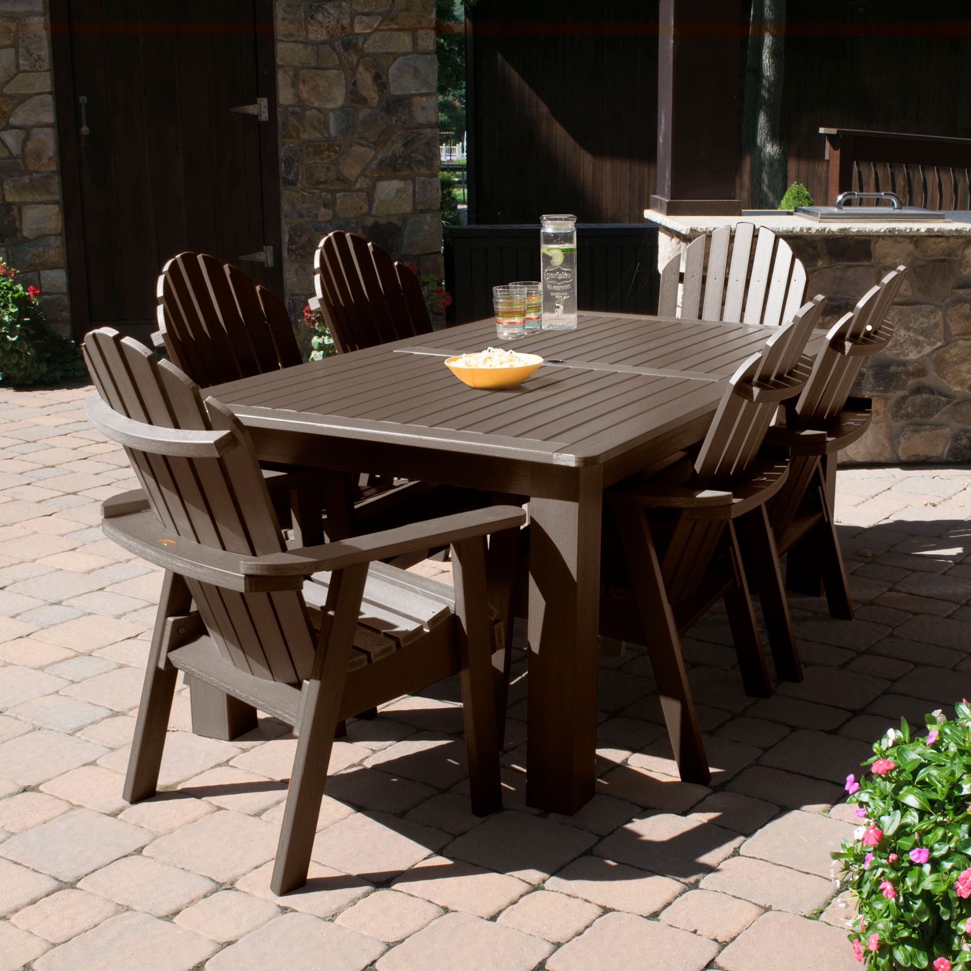 Highwood The Adirondack 7-Piece Brown Patio Dining Set Plastic ...