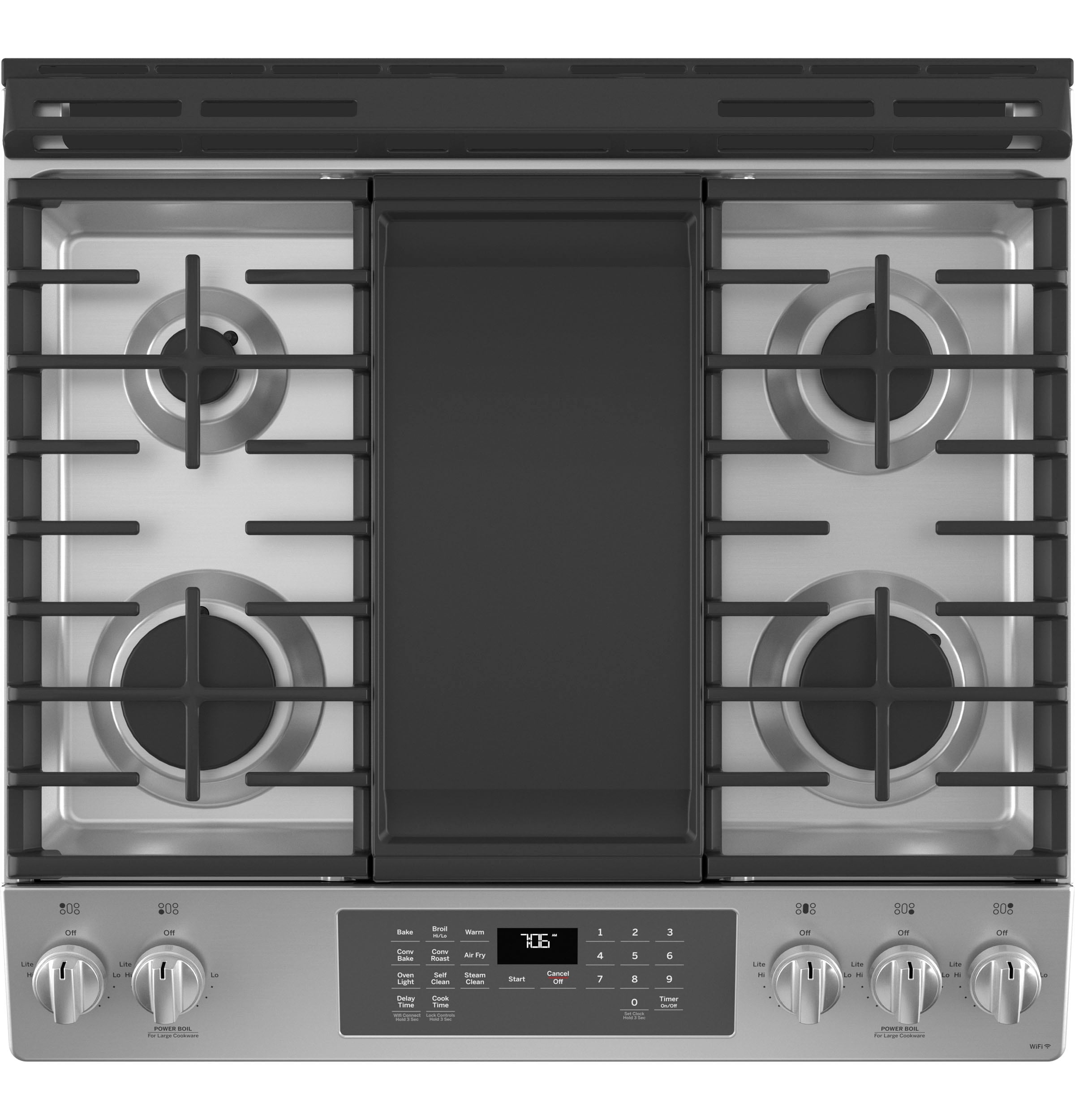 GE 30-in 5 Burners 5.6-cu ft Self-Cleaning Air Fry Convection Oven