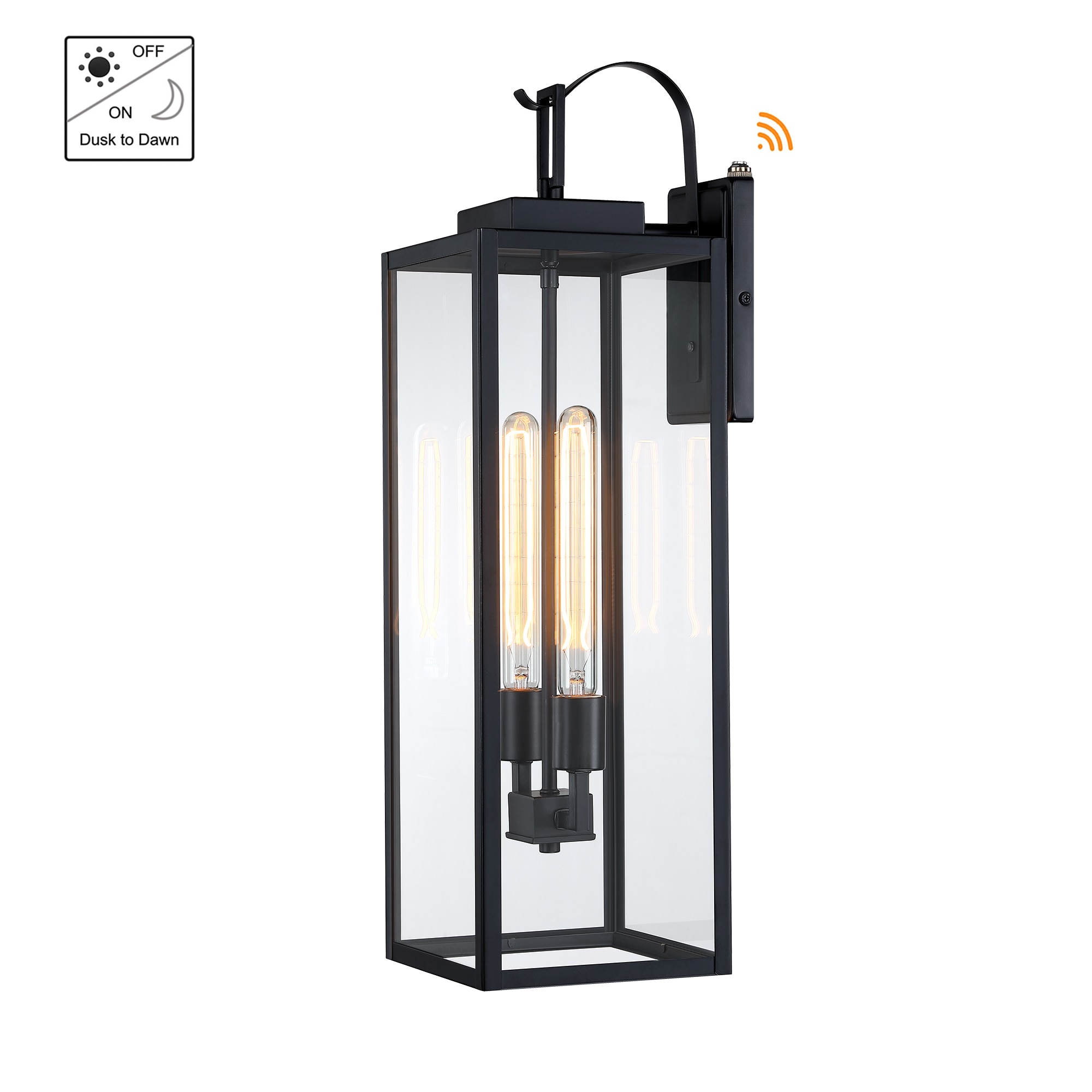 Hukoro 2 -Light 28-in H Matte Black Hardwired Dusk to Dawn Outdoor Wall Light
