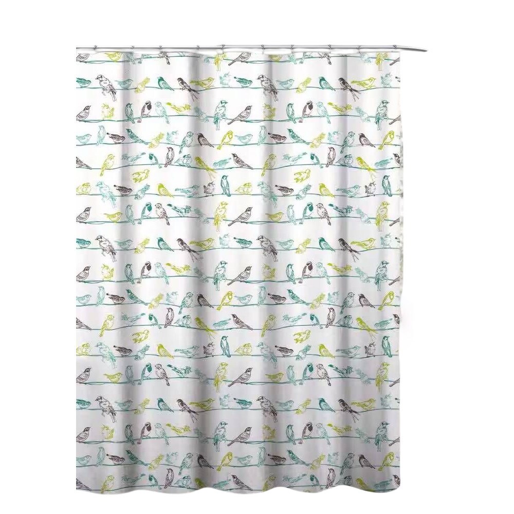 Slickblue 72 x 72 - in Cotton Shower Curtain with Bird Pattern and Reinforced Button Holes for Bathroom or Apartment