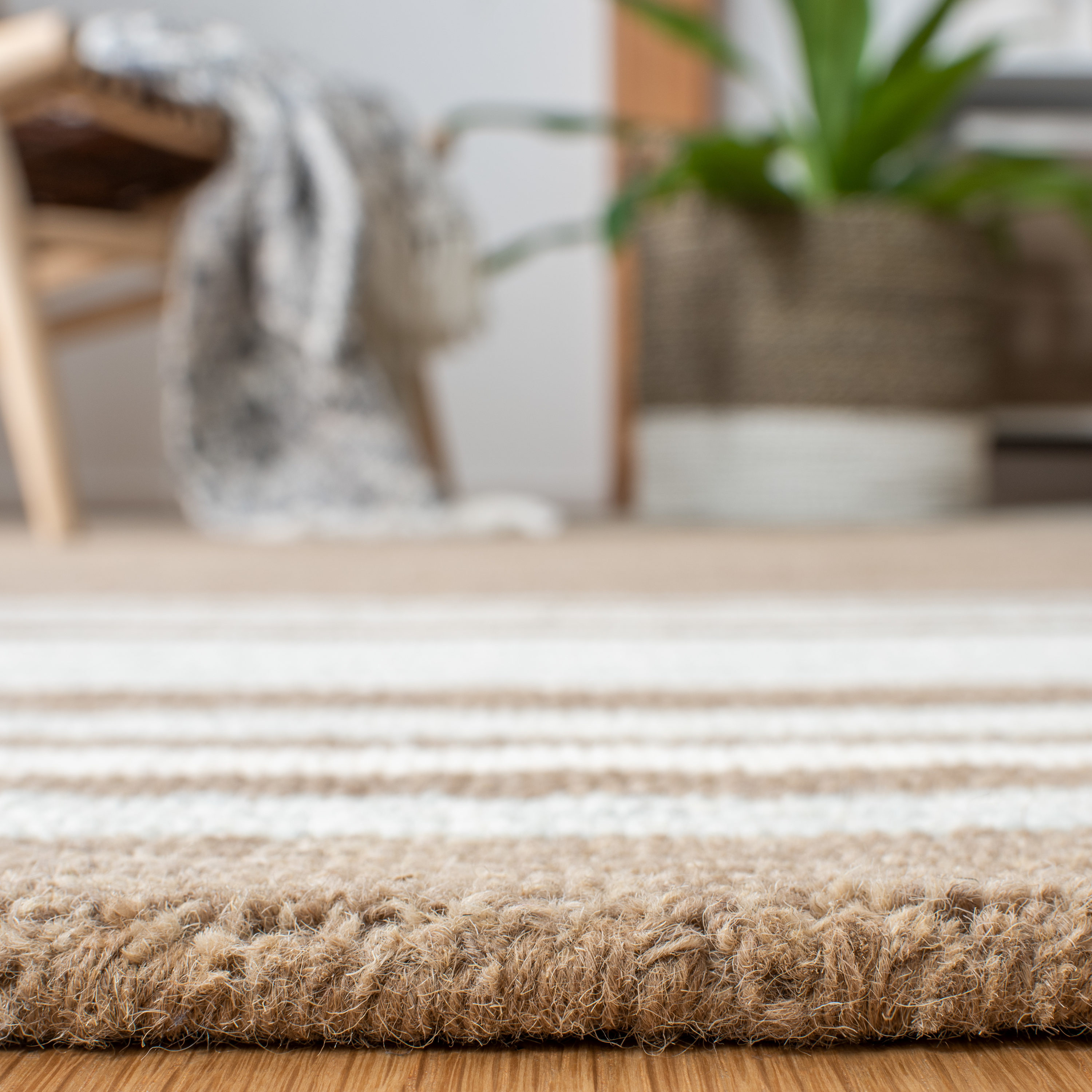 Ivory and Brown Hand-Tufted Wool Rectangular Area Rug