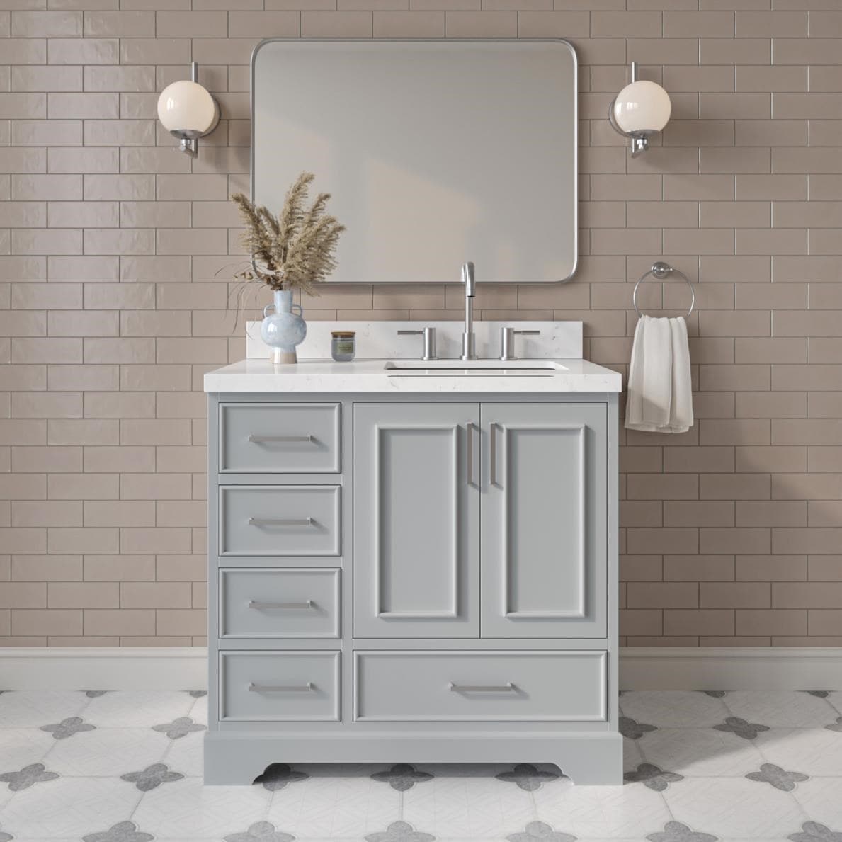 ARIEL M036SRCQRVOGRY Stafford 36-in Gray Undermount Single Sink Bathroom Vanity with Carrara White Quartz Quartz Top