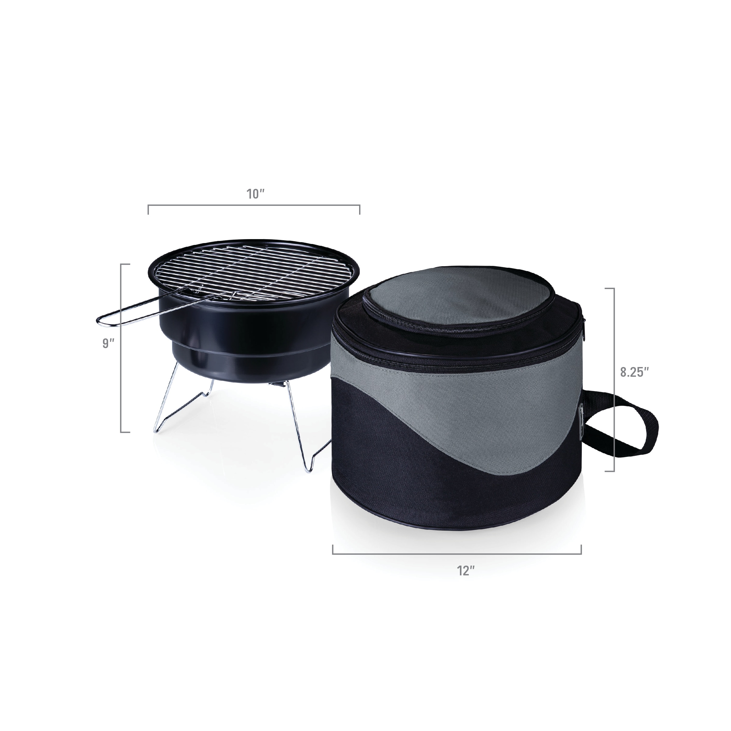 Black Chrome Portable Charcoal Grill with Cooler Tote