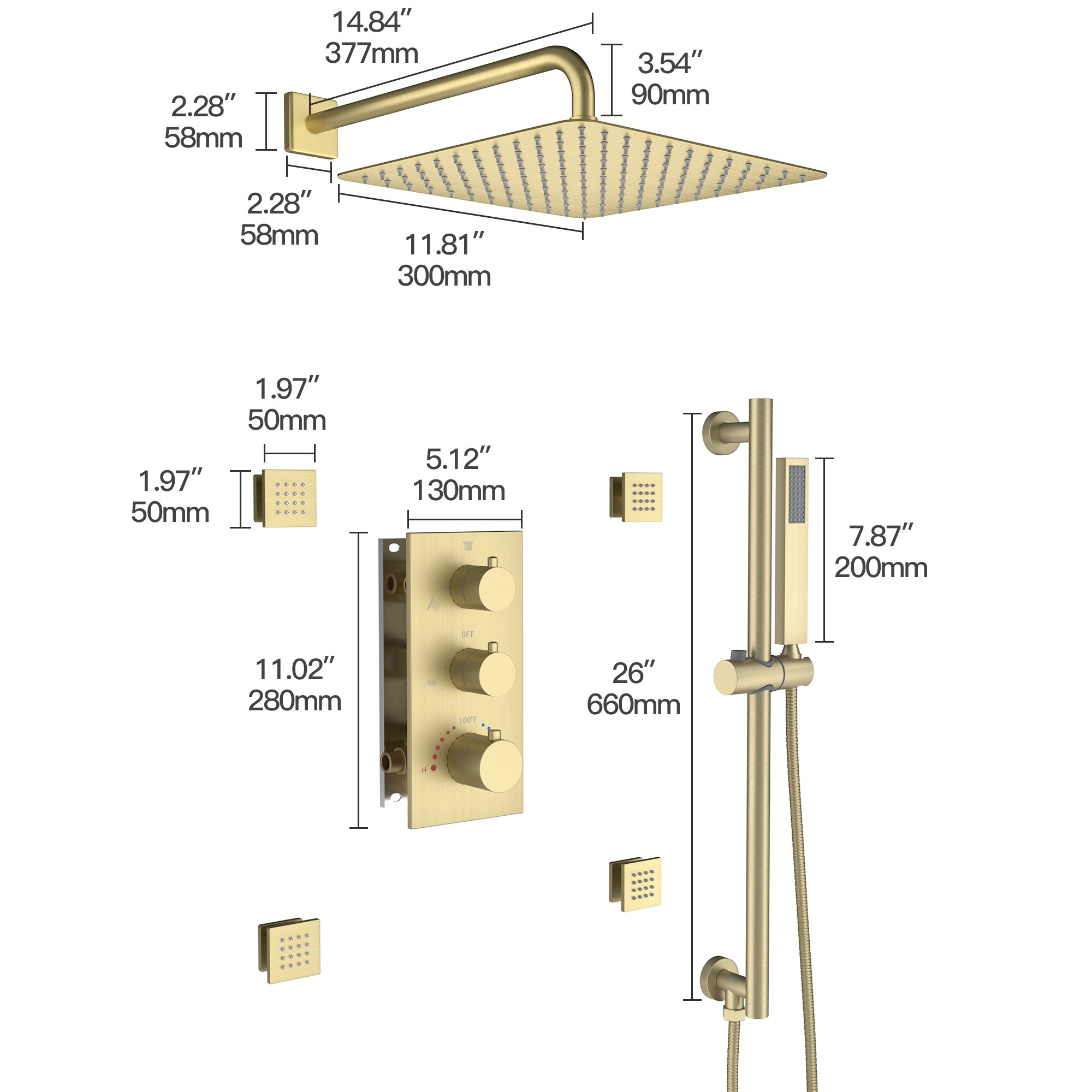 CASAINC CA-A4383-BG Showerhead-Bar-Panels - View #9