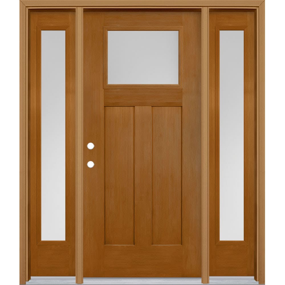 Masonite 629004 64-in x 80-in x 4-9/16-in Fiberglass Craftsman Right-hand inswing Oakcrest Stained Prehung Front Door with Sidelights with Brickmould Insulating core