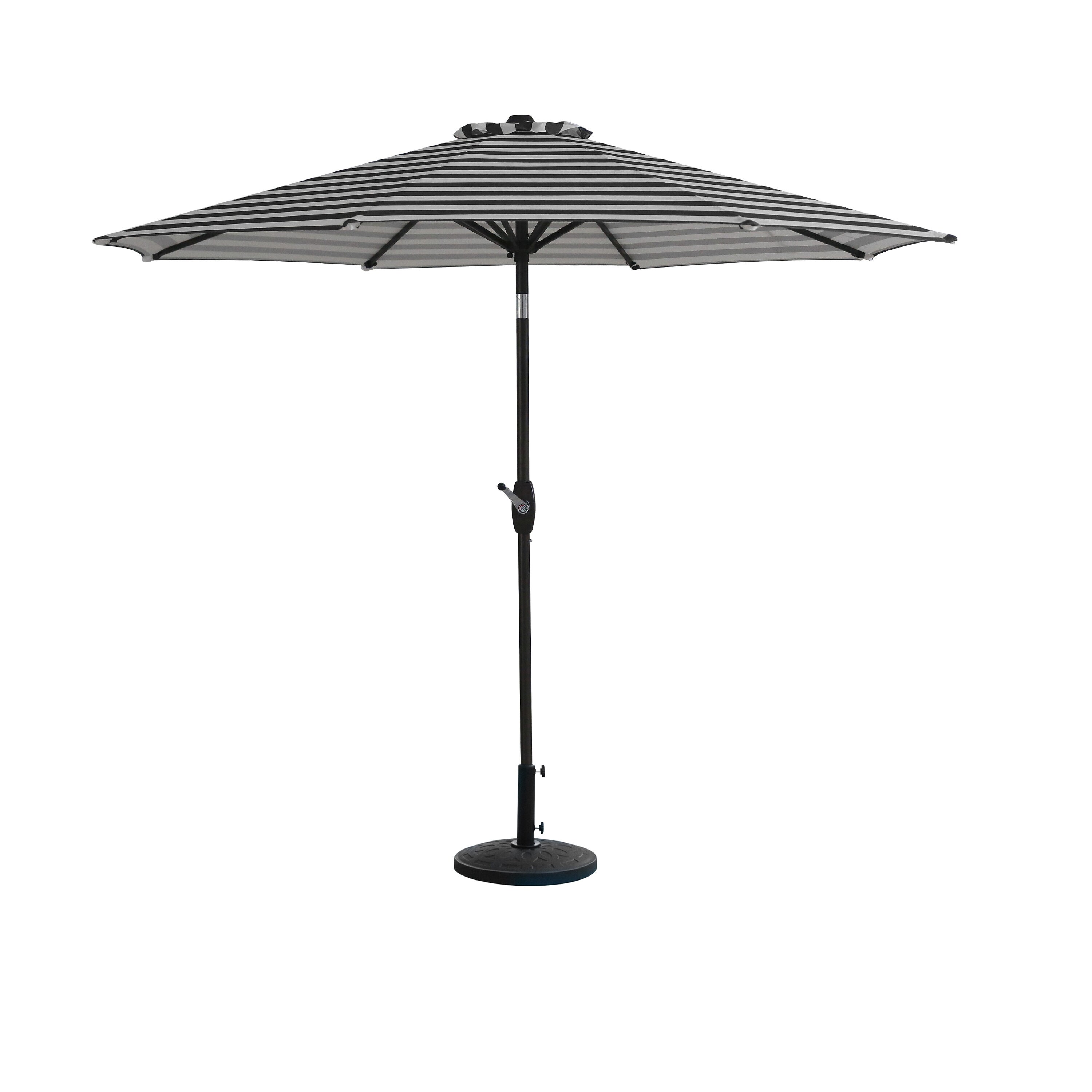 Westin Furniture 9806-BK-WH-OS5003 9-ft Steel Black Push-button Tilt Garden Patio Umbrella with Base