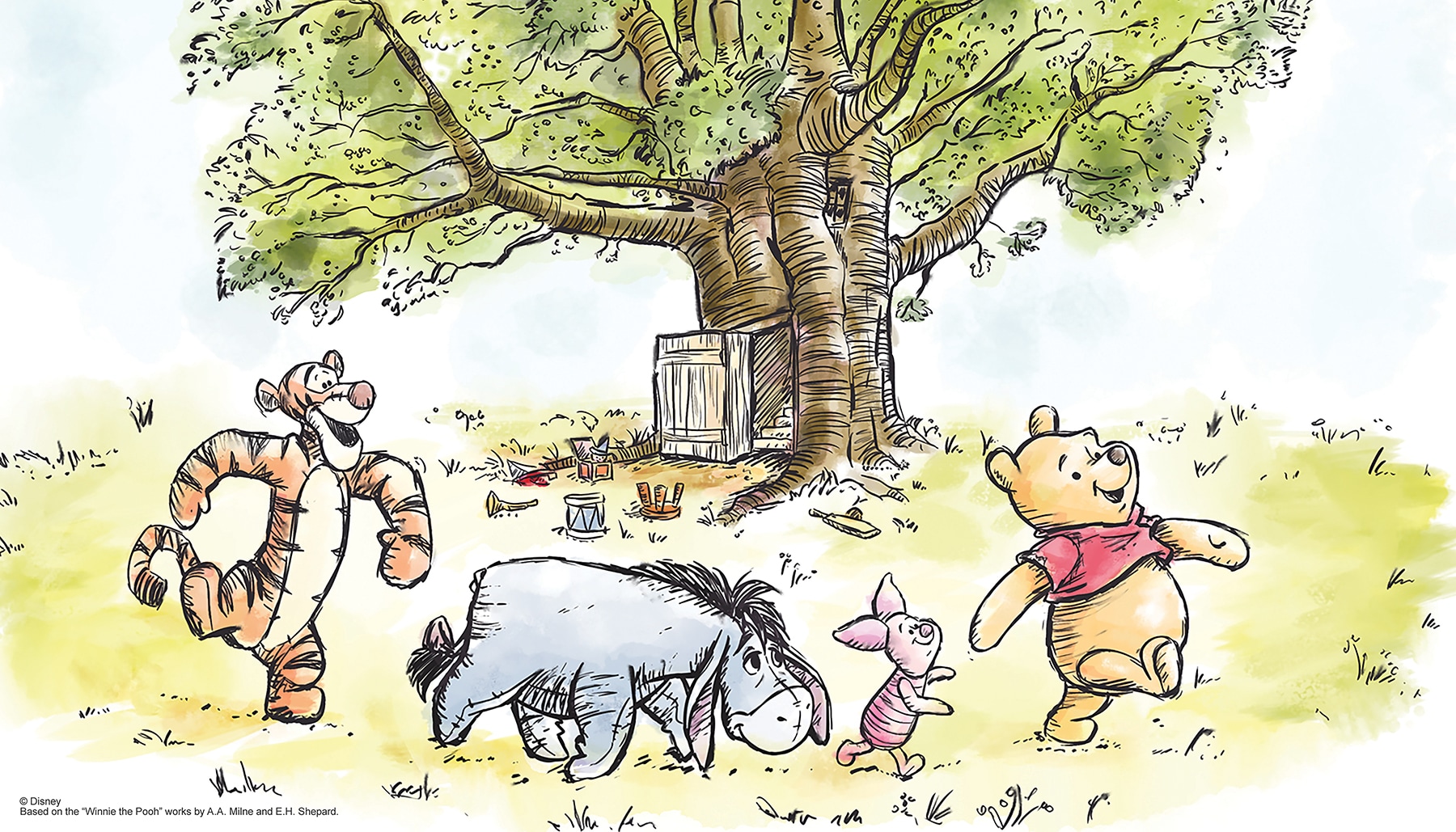 RoomMates RMK12391M Disney's Winnie The Pooh Watercolor Peel and Stick Wallpaper Mural