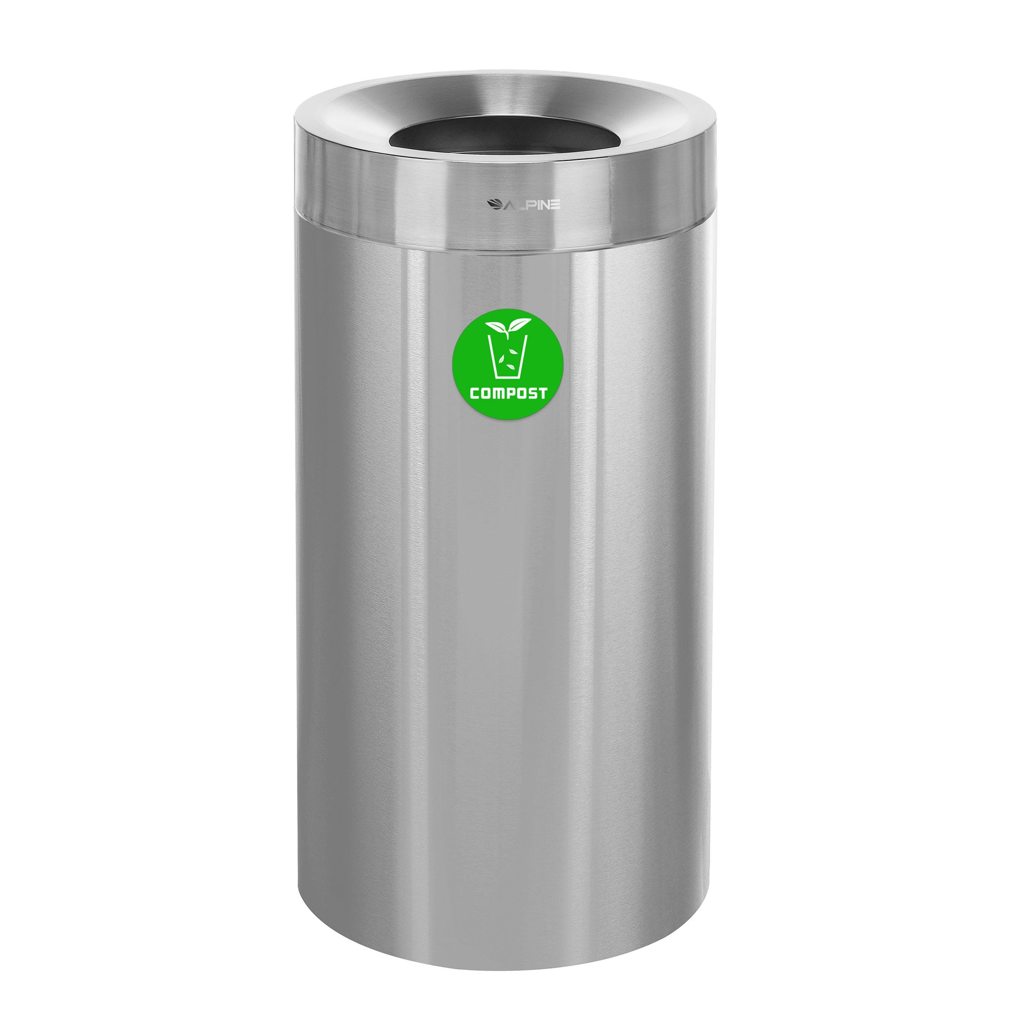 Alpine Industries 27 Gallon Black Stainless Steel Compost Trash Can Receptacle and Removable Lid