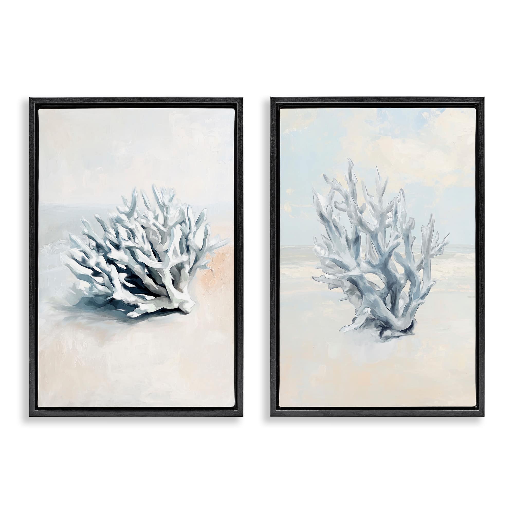 Stupell Industries B2-807-FFB-2PC-20X30 Faded White Coral Branches 2 Piece Black Framed Floater Canvas Set By Ramona Murdock 21 x 31