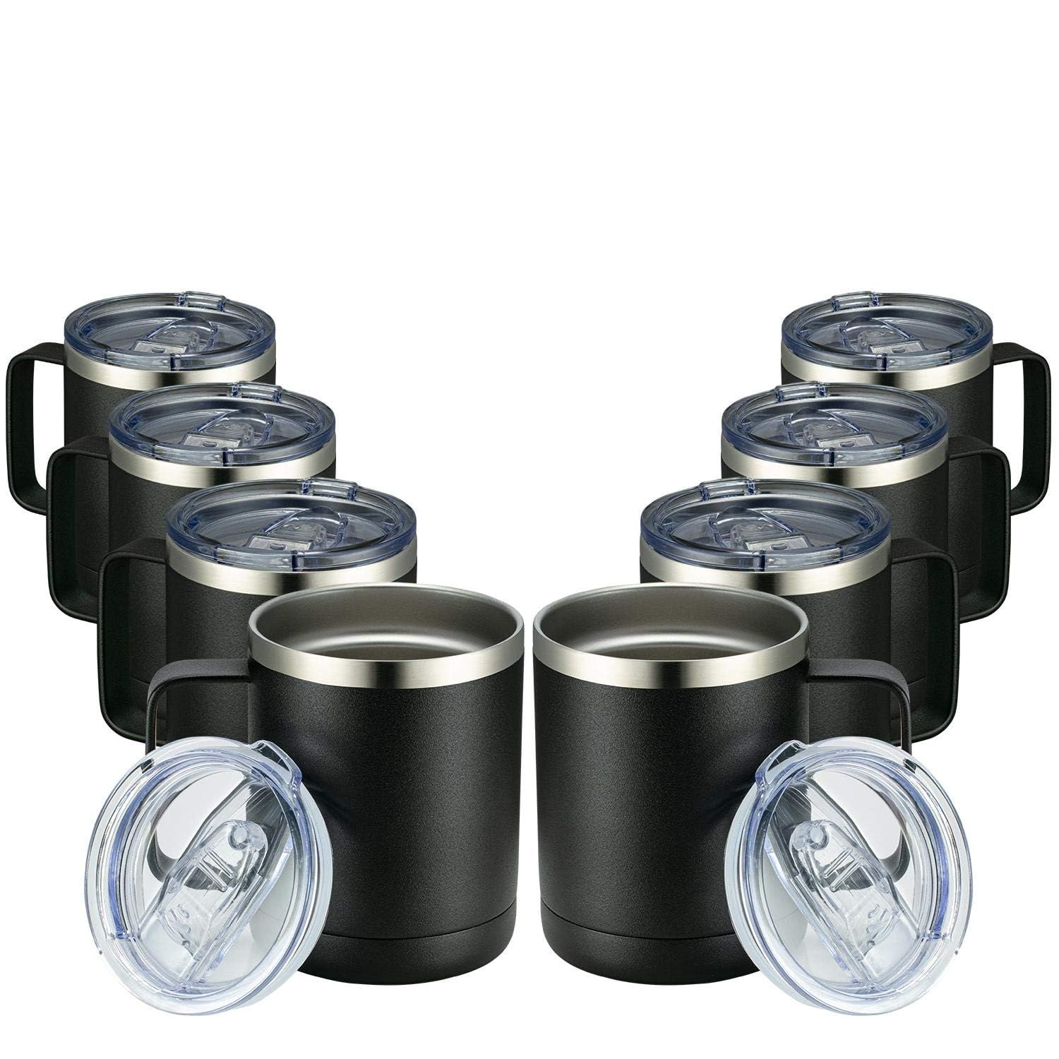 Aoibox  12 oz Black 18 8 Stainless Steel Double Wall Vacuum Travel Tumblers with Sliding Lids Set
