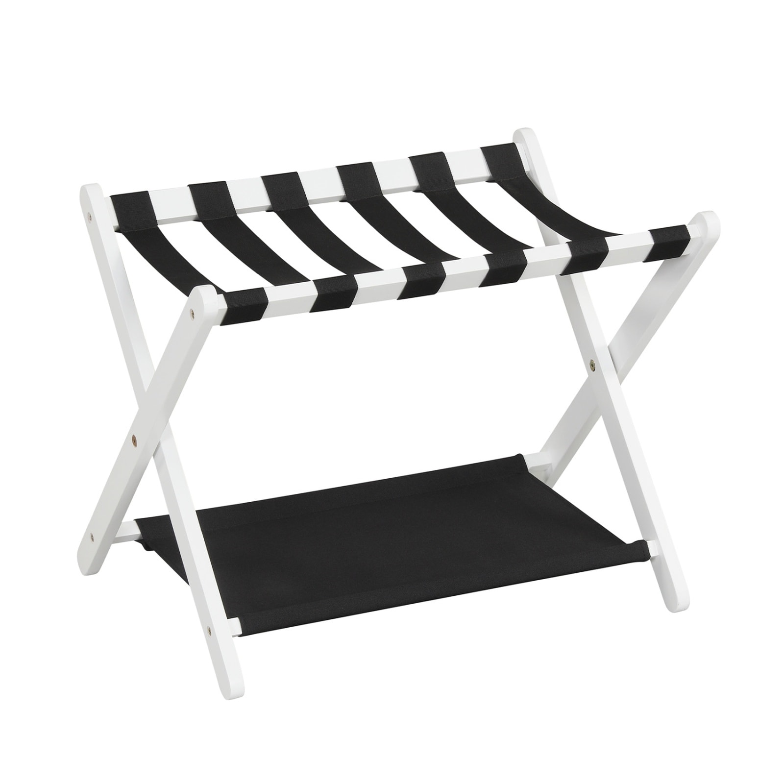 SUGIFT - Solid Rubberwood Folding Luggage Rack with Nylon Shelves 26.5-in Black White Brown Trave...